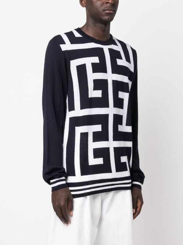 Balmain o1w1db10624 Maxi Monogram Wool Sweater in Black Size M / US 6-8 / IT 42-44 - 4 Thumbnail