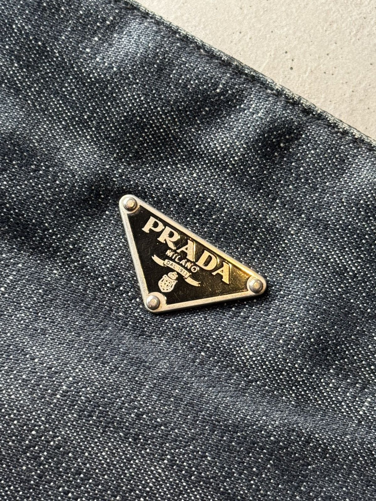Prada Prada Enameled Metal Triangle Vitello-Trimmed Denim Size ONE SIZE - 3 Thumbnail