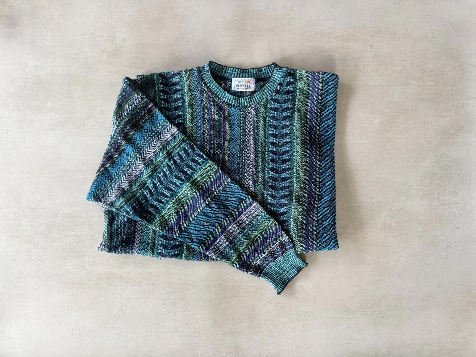 Frankie Morello Monello M 90s Teal Blue Pattern Biggie Sweater Size US M / EU 48-50 / 2 - 1 Thumbnail