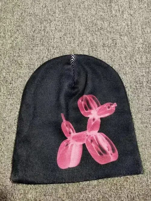 Homemade Pink Balloon Dog Toy Graphic No Cuff Beanie Hat Black Size ONE SIZE - 3 Thumbnail