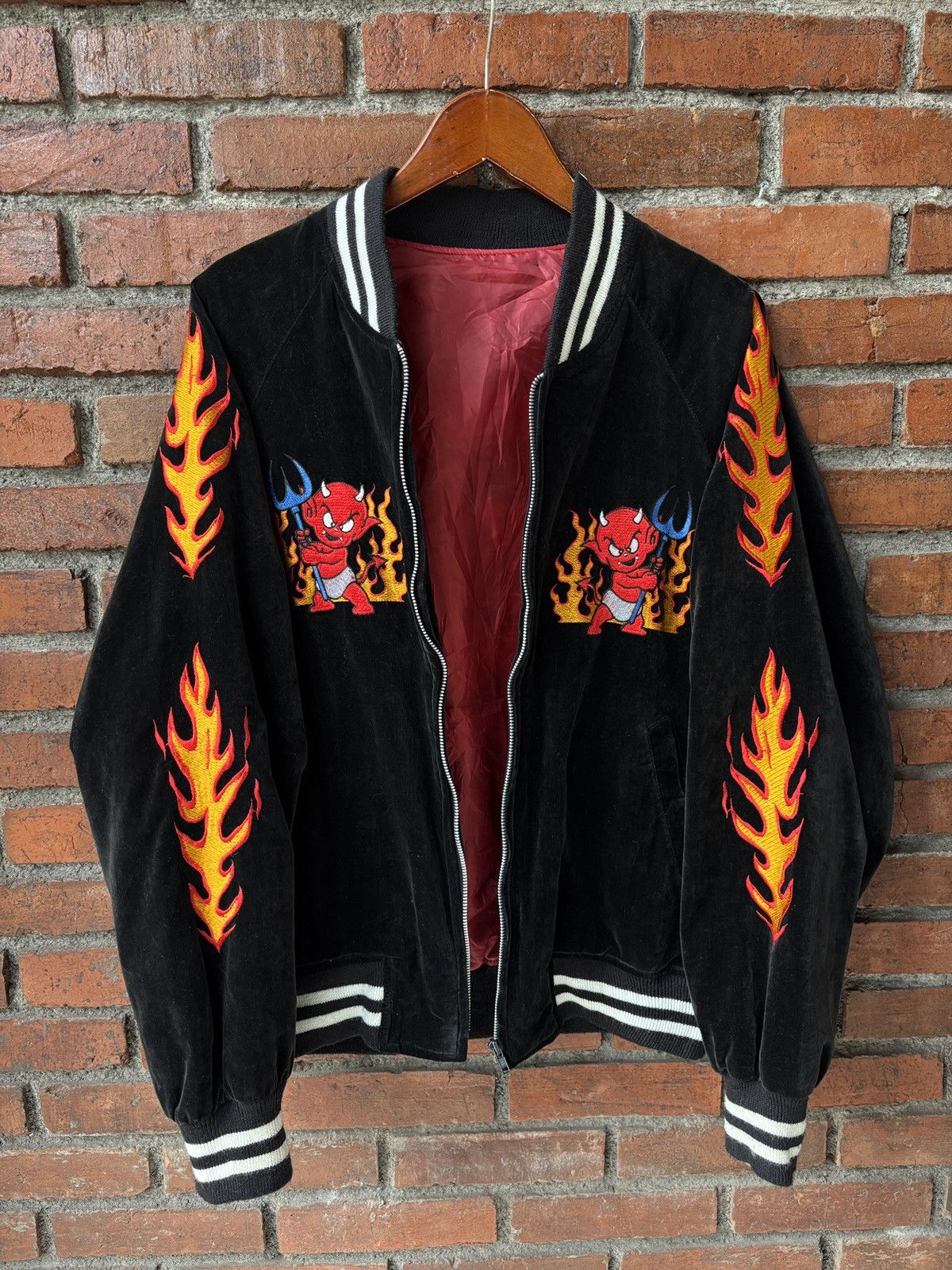 Japanese Brand × Vintage Vintage rare 80s great red hot power of devils sukajan jkt Size US M / EU 48-50 / 2 - 3 Thumbnail
