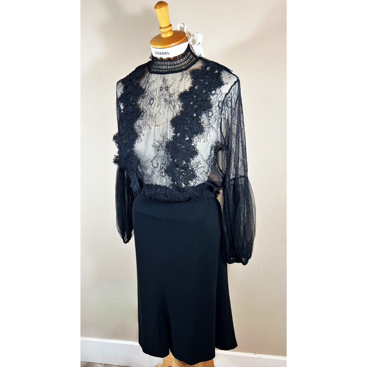 image of Chanel Black Wool Knee Length Skirt With Cc Logo, Women's (Size 32)