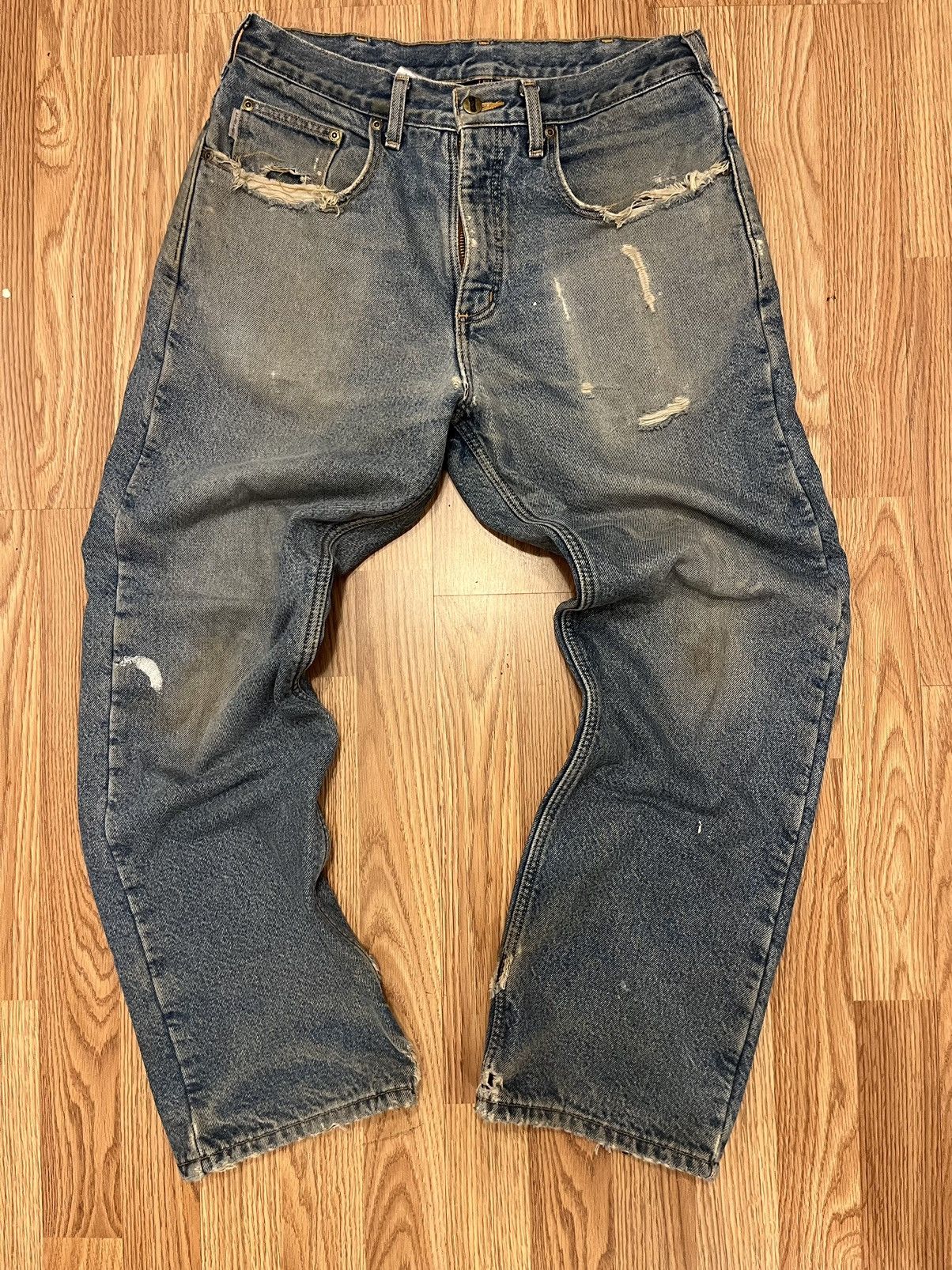 image of Vintage Thrashed Carhartt Denim Blue Jeans, Men's (Size 32)