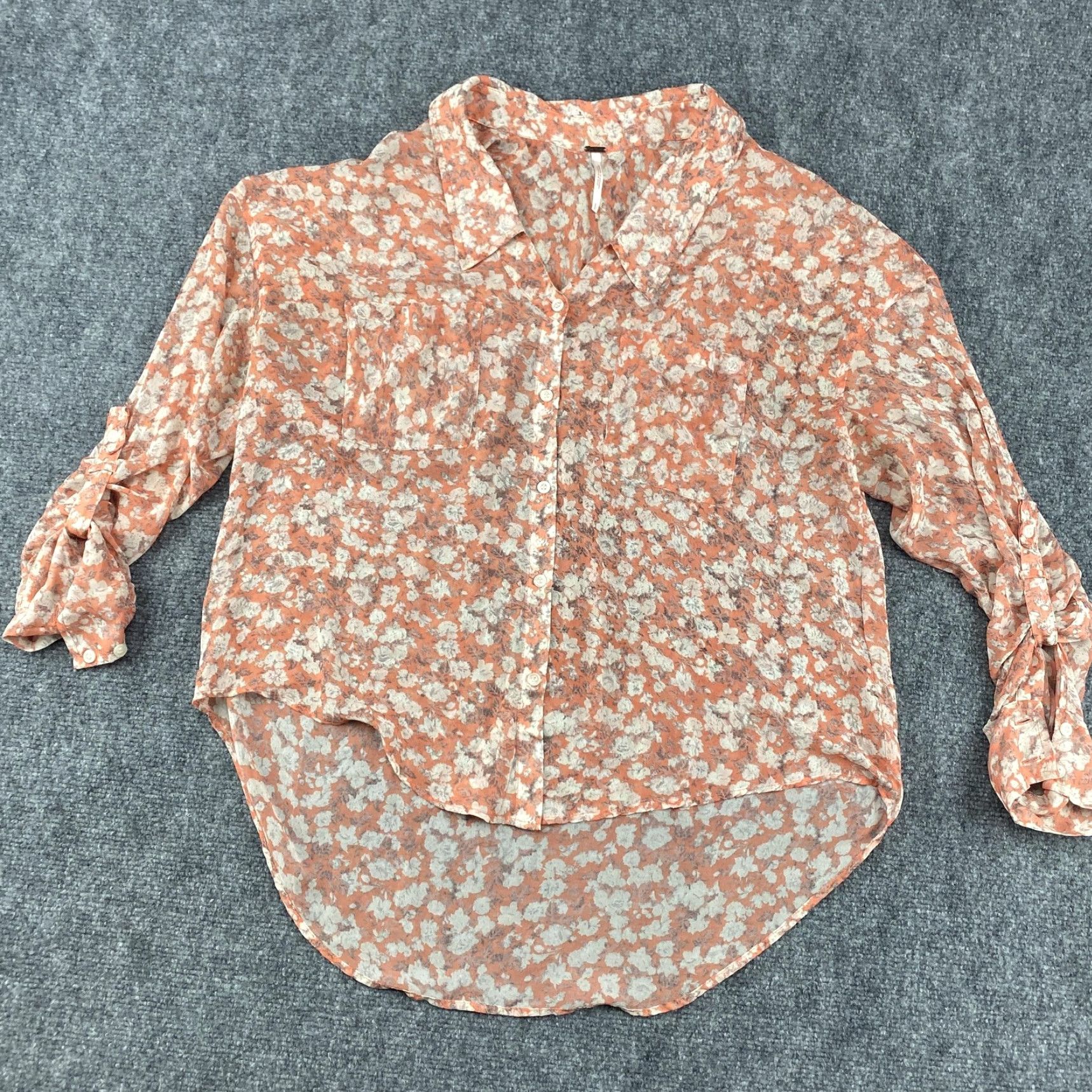 Free People Free People Top Womens Small Orange Sheer Button Front Long Sleeve Blouse Boho Size S / US 4 / IT 40 - 2 Thumbnail