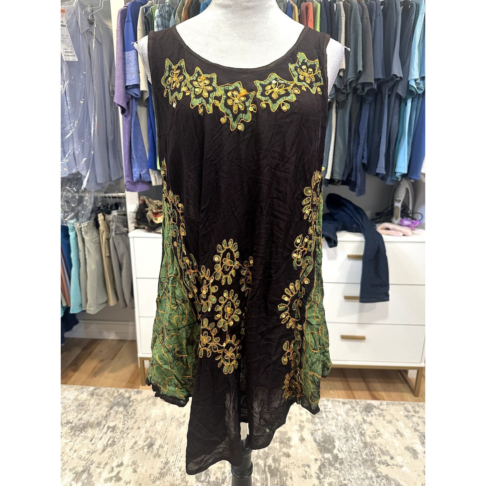 Sunflower Sunflower Sleevelss Tunic Dress Black Yellow OS Semi Sheer Size ONE SIZE - 1 Thumbnail