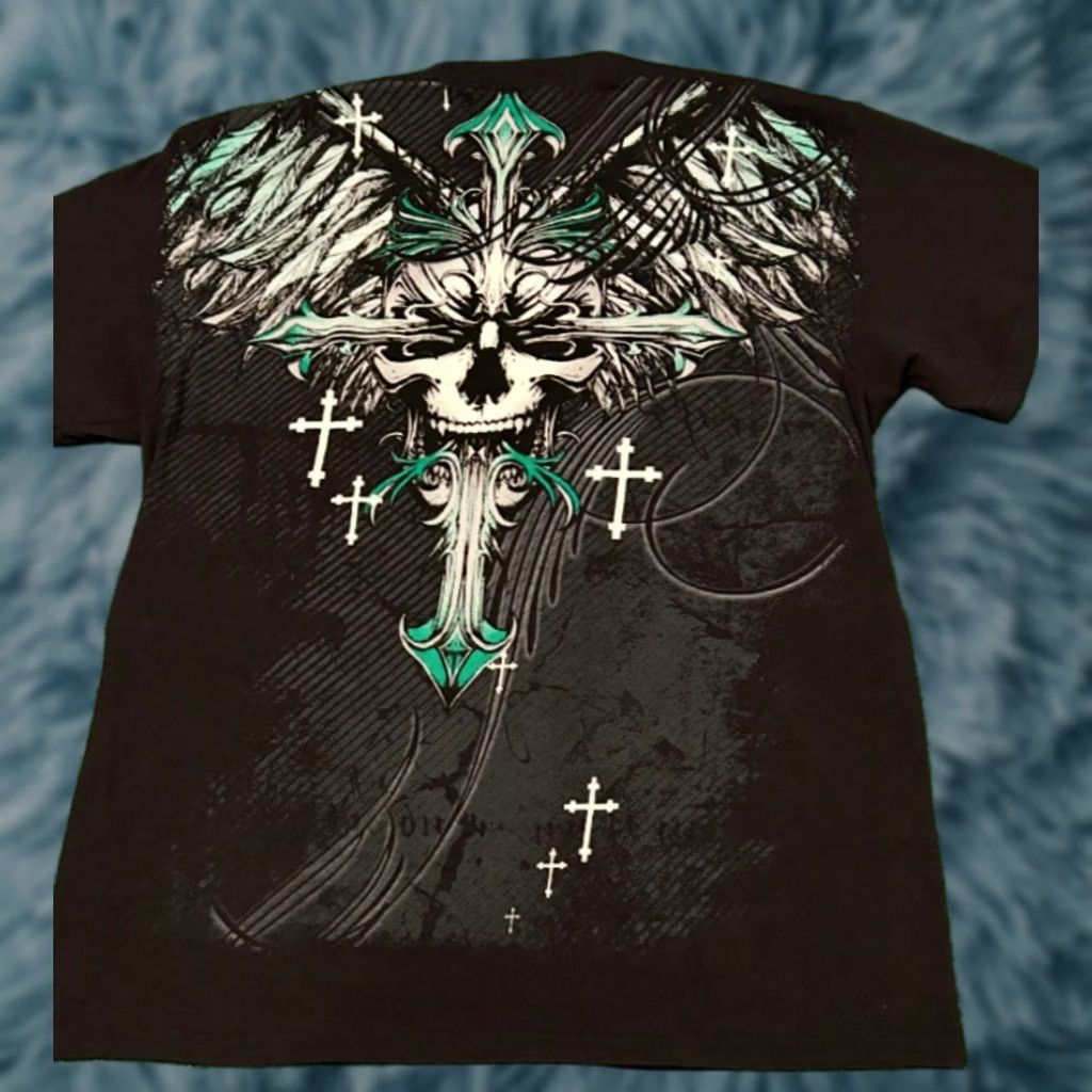 Vintage VINTAGE MMA Elite Skull Cross All Over Print VTG Shirt Mens L Punk Grunge Y2K 90s Size US L / EU 52-54 / 3 - 1 Thumbnail