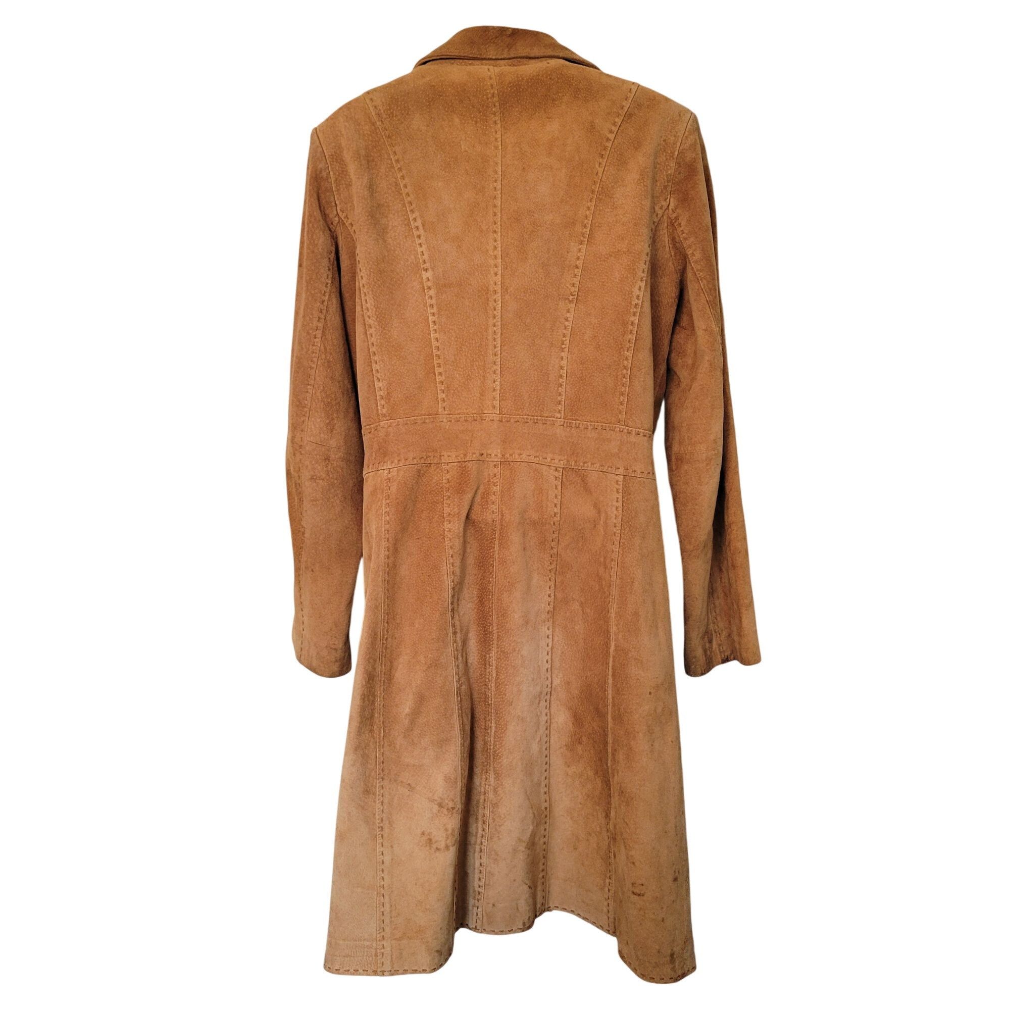 Express Express 11 12 Camel Tan Brown Leather Suede Button Up Trench Size M / US 6-8 / IT 42-44 - 2 Thumbnail