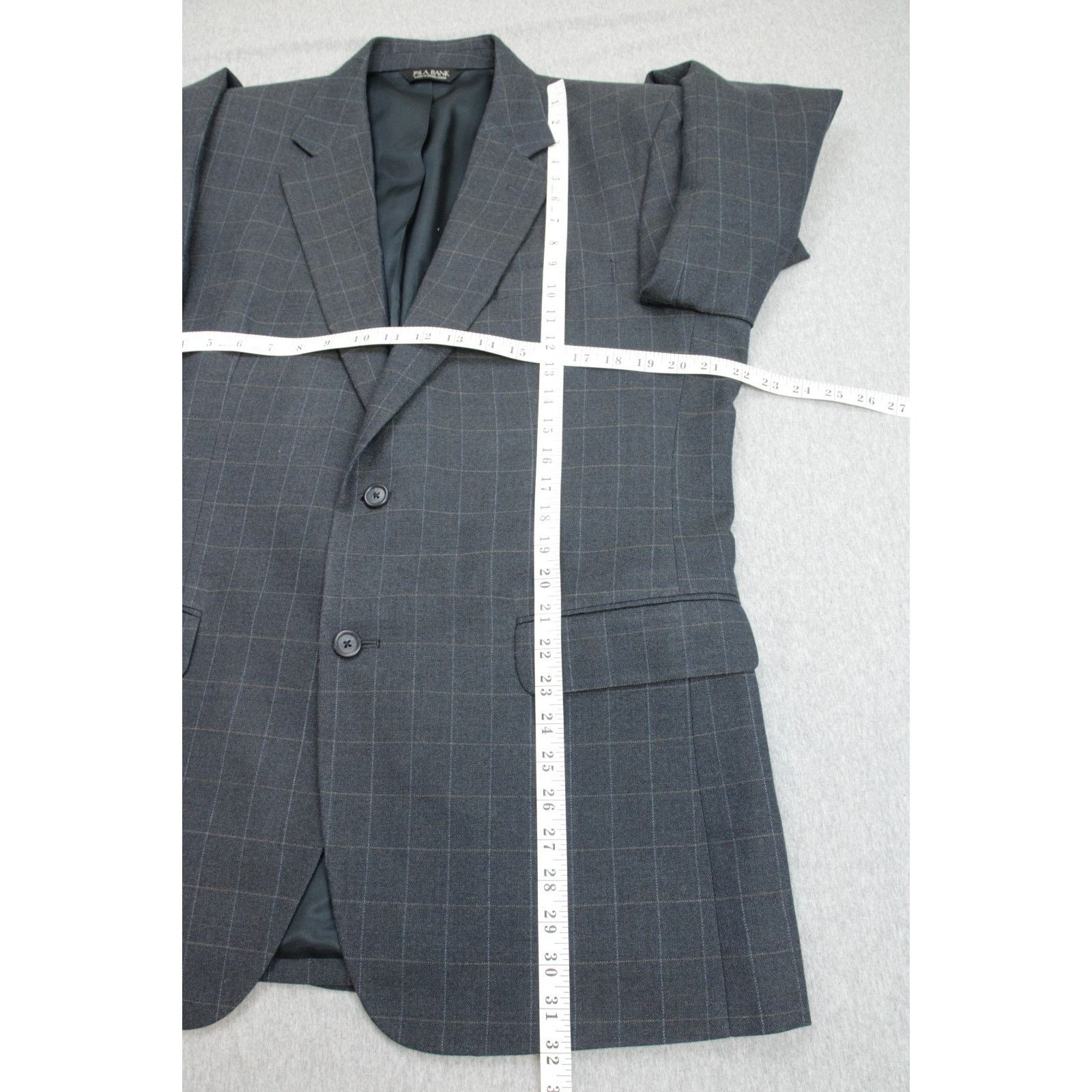 Jos. A. Bank Jos A Bank Blazer Mens 43R Navy Blue Windowpane Wool Silk Size 42R - 9 Thumbnail