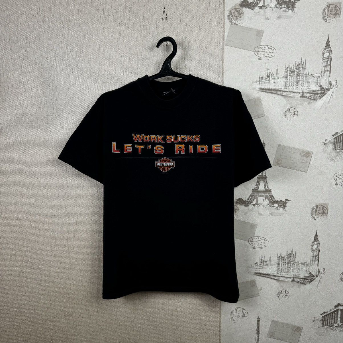 Harley Davidson × Vintage Vintage Harley Davidson T shirt Work Sucks Lets Ride Black Size US XL / EU 56 / 4 - 3 Thumbnail