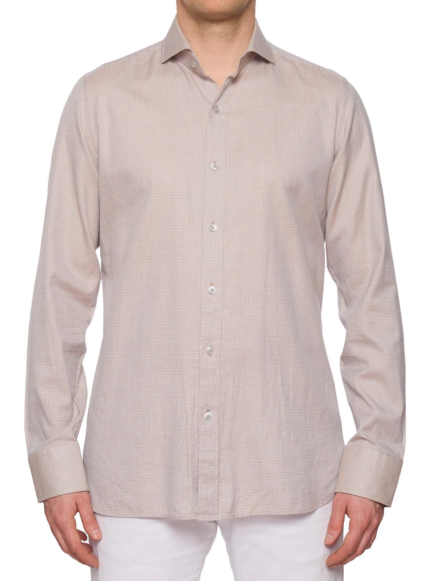 Tom Ford TOM FORD Beige Glen Plaid Cotton Dress Shirt Size US M / EU 48-50 / 2 - 1 Thumbnail