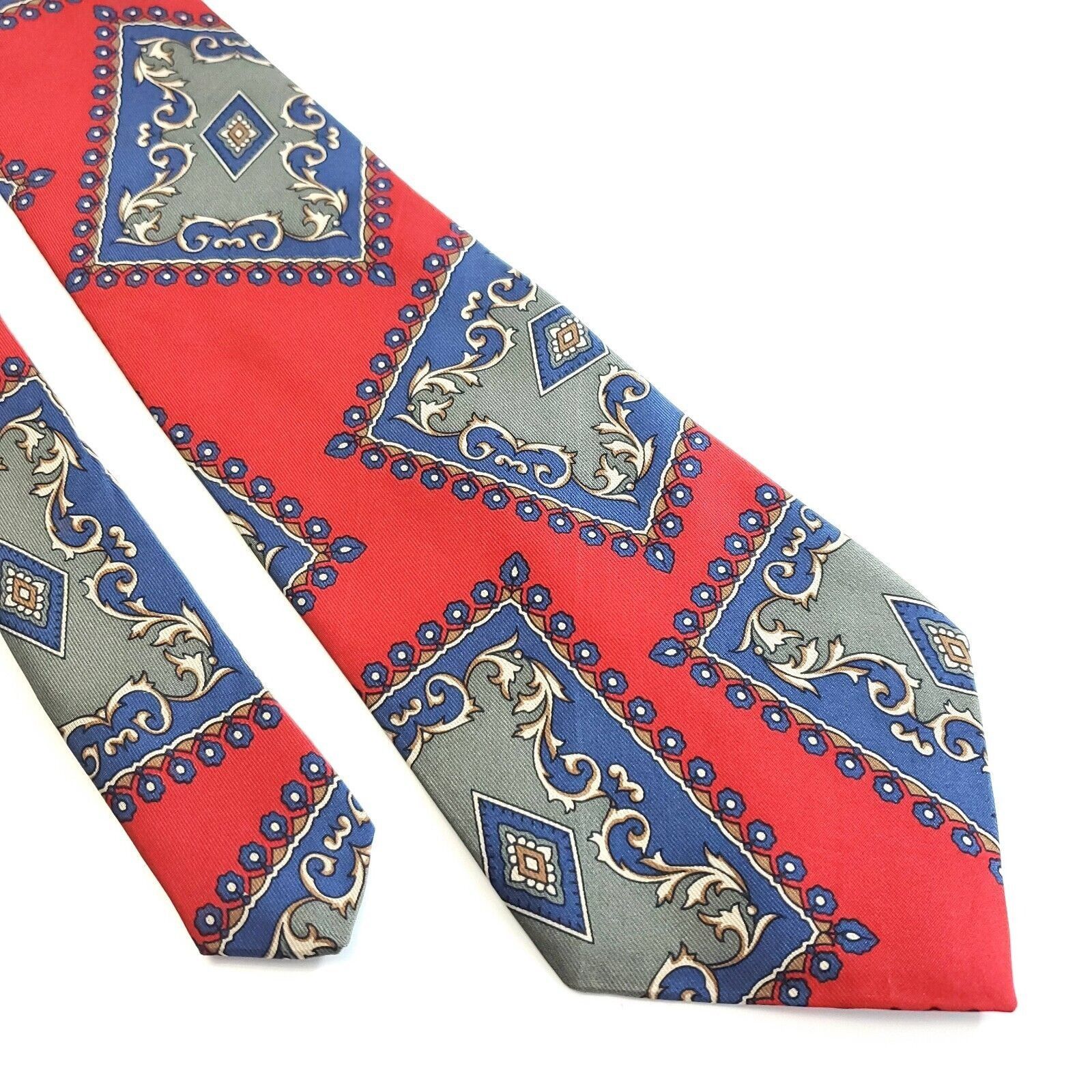 Designer Secundum Antem Red Blue Baroque Abstract Print Wide Silk Tie Size ONE SIZE - 1 Thumbnail