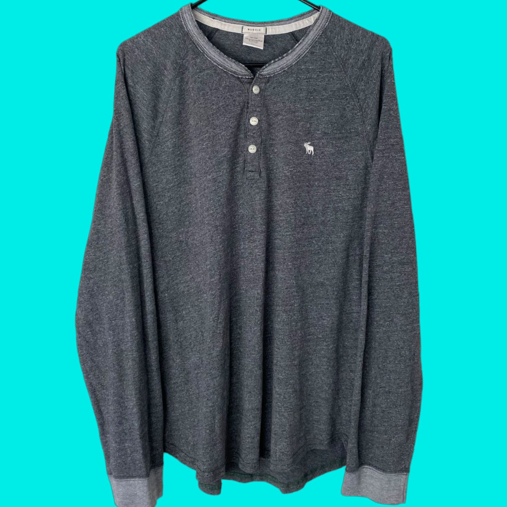 Abercrombie & Fitch Abercrombie & Fitch Henley Shirt Gray Men Long-Sleeve XL Muscle Fit | Logo | Cotton Polyester Size US XL / EU 56 / 4 - 1 Thumbnail