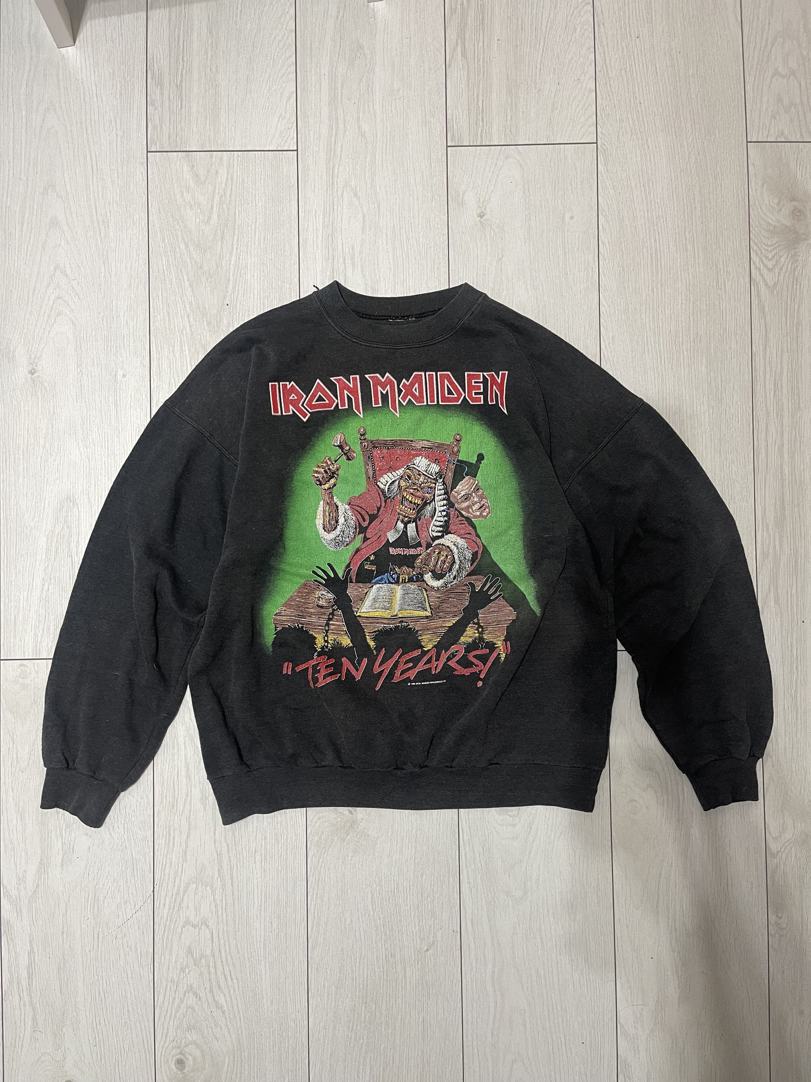 image of Band Tees x Iron Maiden Very Iron Maiden 1990 Ten Years Sweatshirt in Grey, Men's (Size Medium)