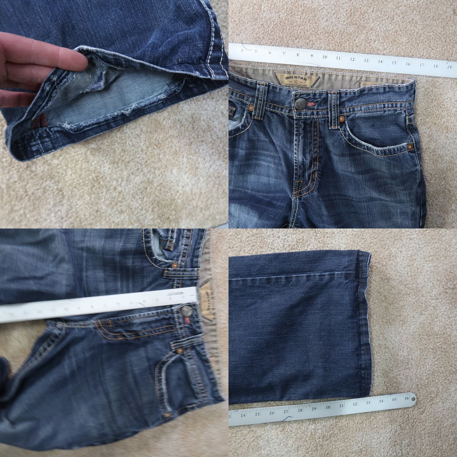 Denime BIG STAR Jeans Mens 32x33 Blue Denim Straight 5-Pocket Regular Waist Belt Loops Vintage No N/A Size US 32 / EU 48 - 9 Thumbnail