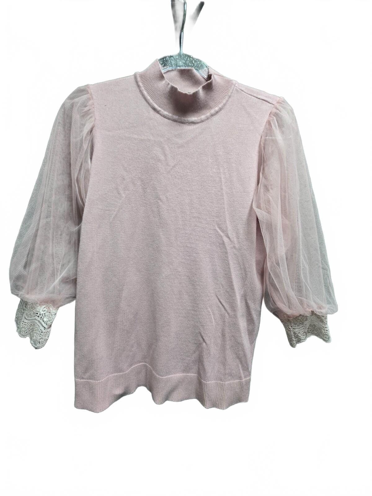 Other Dusty Rose Women Size M Pink Puff Mesh Lace Shirt Coquette Size M / US 6-8 / IT 42-44 - 1 Thumbnail