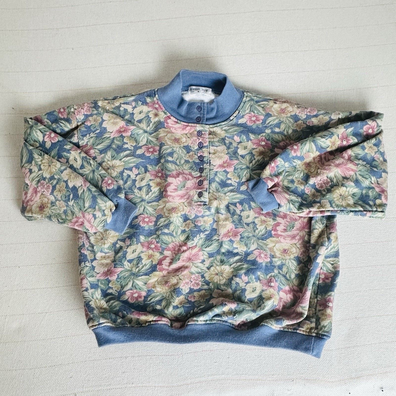 Other Vtg Euro Joy Paris Midland Floral Half Button-Up Sweatshirt Size M / US 6-8 / IT 42-44 - 7 Thumbnail