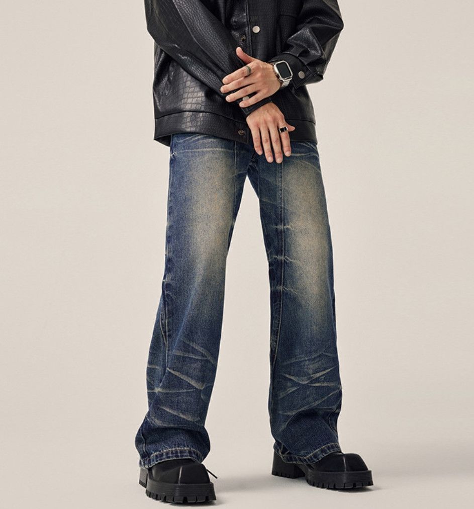 Japanese Brand × Jean Vintage washed claw mark textured wide leg jeans Size US 34 / EU 50 - 2 Thumbnail