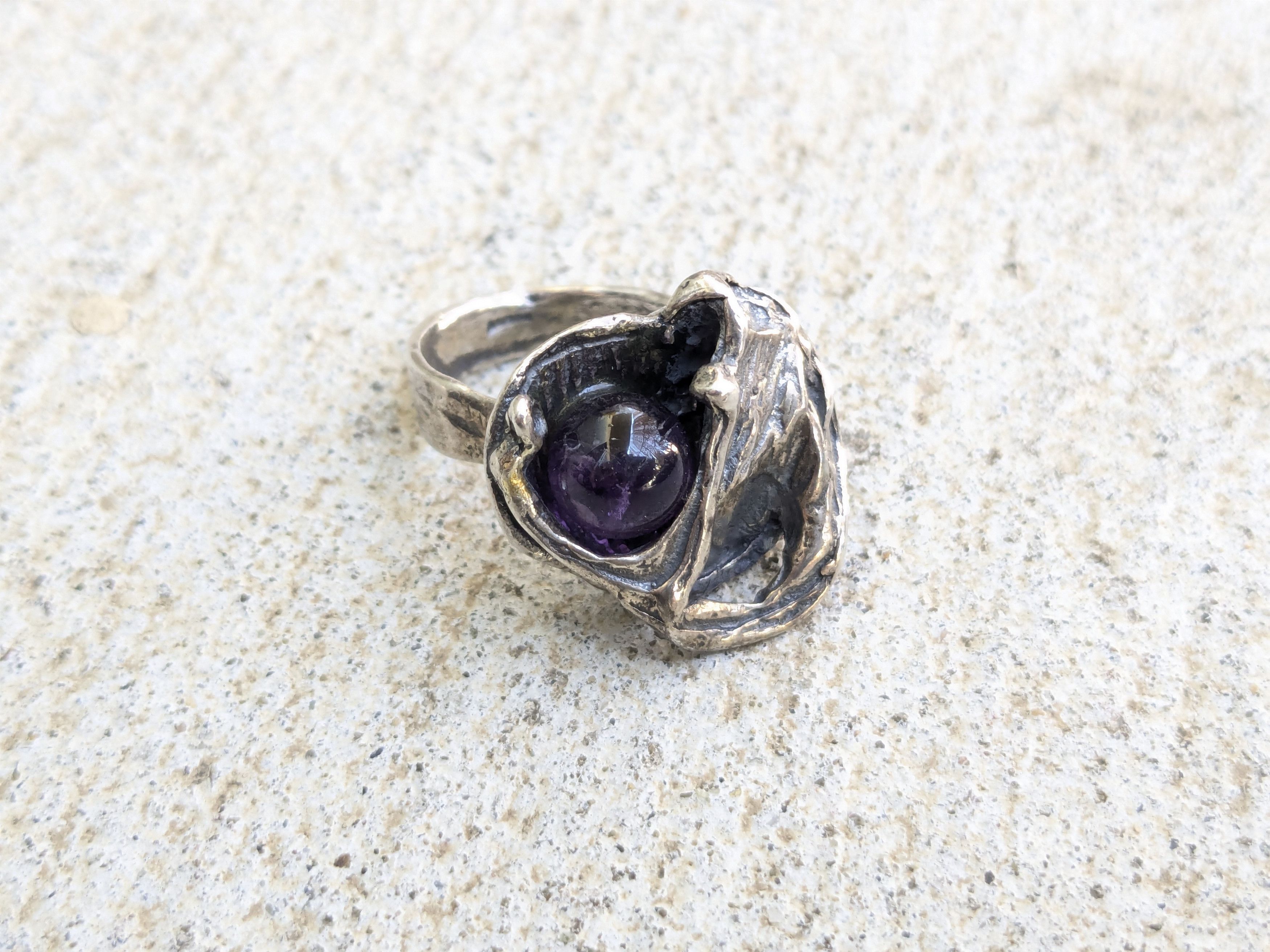 Jewelry × Vintage Vintage Sterling Silver Ring Purple Amethyst 6.5 Brutalist Size ONE SIZE - 3 Thumbnail