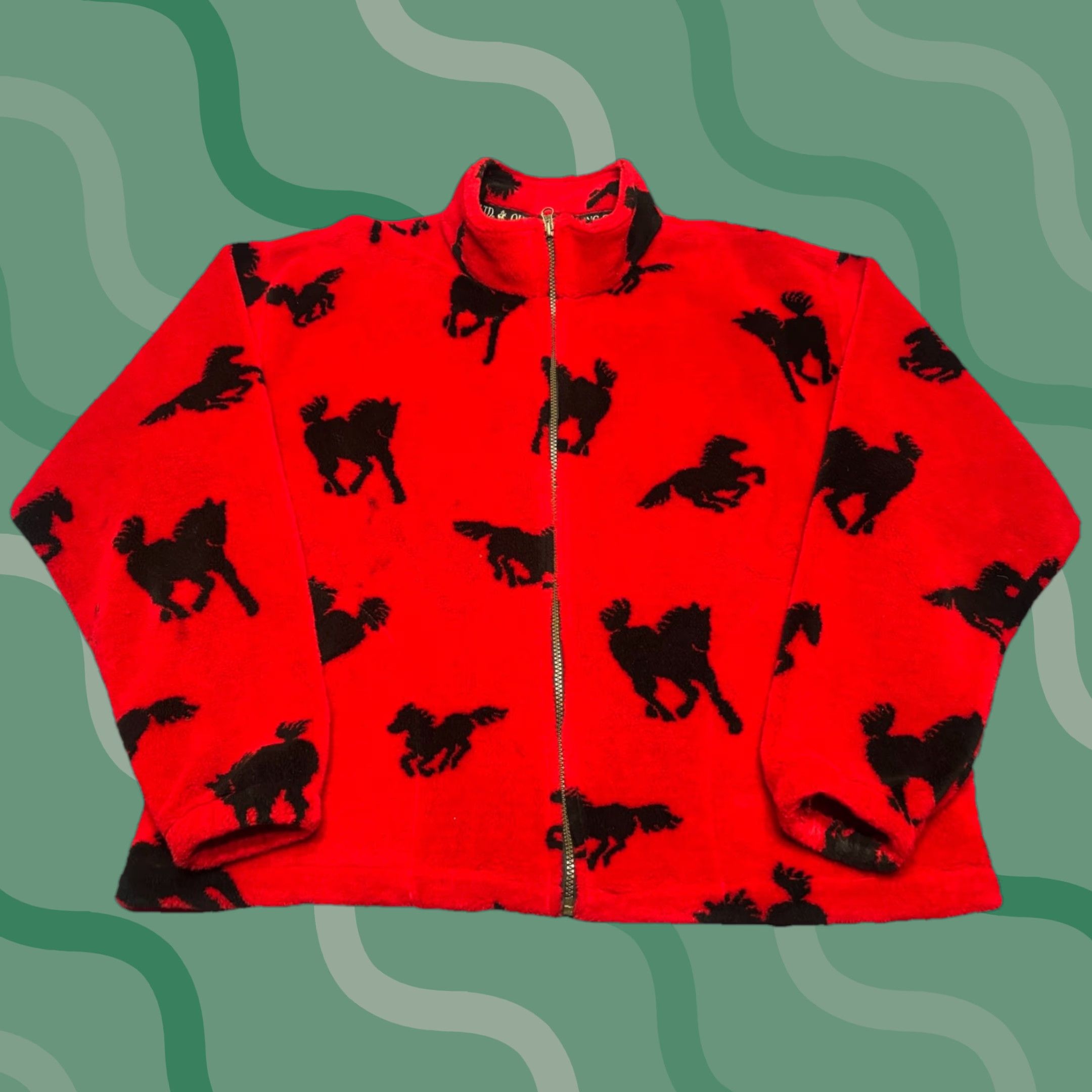 Vintage VINTAGE 90s Black Mountain Full Zip Horse Equestrian Print Fleece Jacket L Red Women Size L / US 10 / IT 46 - 1 Thumbnail