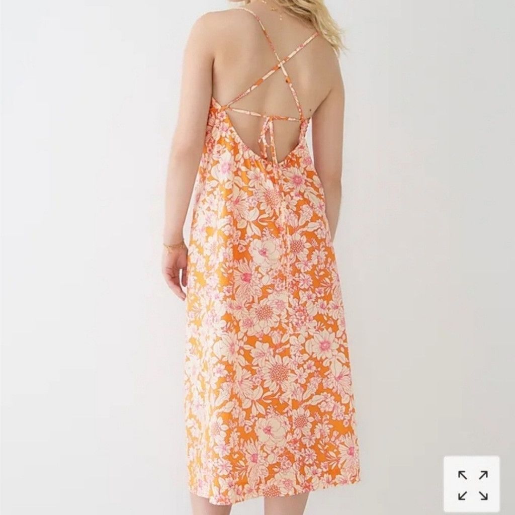 J.Crew Tie-Front Cotton Poplin Midi Dress in Orange Floral Size S / US 4 / IT 40 - 4 Thumbnail
