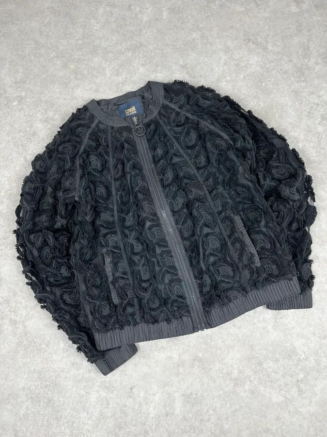 2000s Cavalli Flowers Abstract Embroidered Bomber Jacket