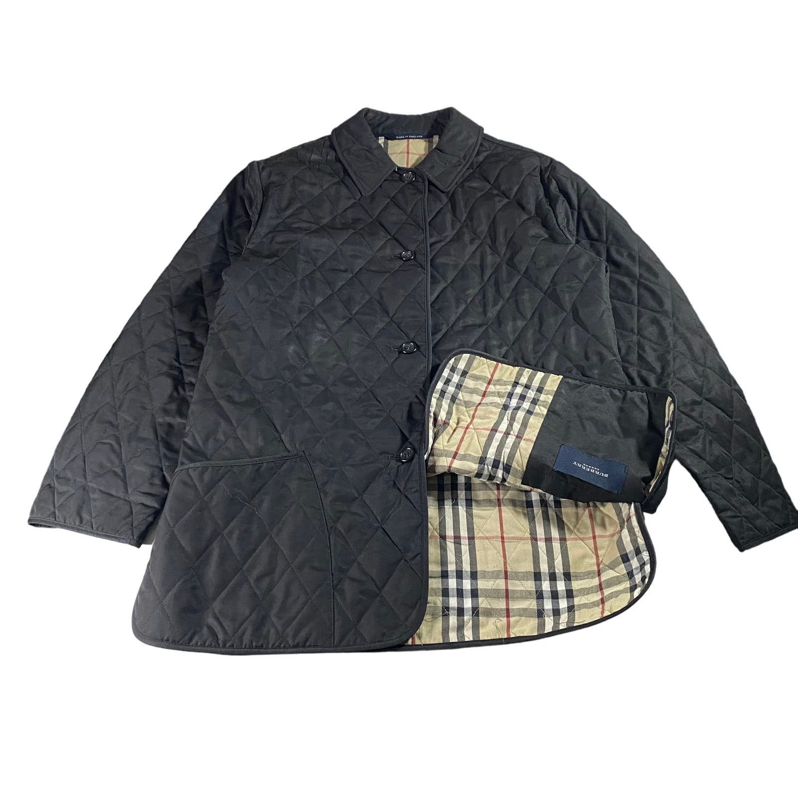 image of Burberry London Quilted Button Jacket Nova Check Women's L in Black (Size Large)