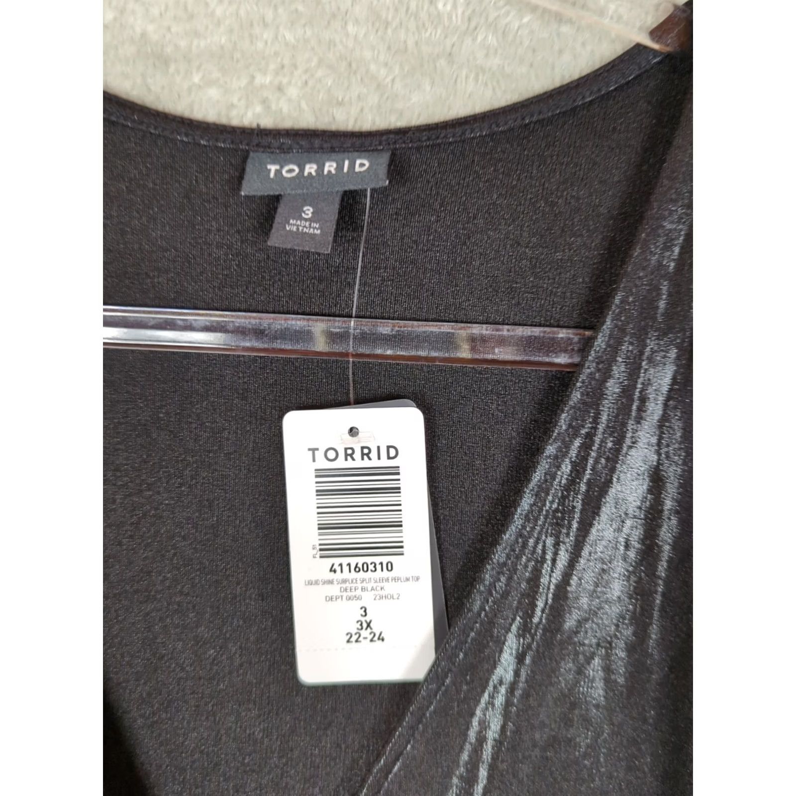 Torrid Torrid Blouse 3X V-Neck Surplice Peplum Top Flutter Sleeve Black Solid Knit Polyester Spandex Holiday Party Womens Size XXL / US 16-18 / IT 52-54 - 3 Thumbnail