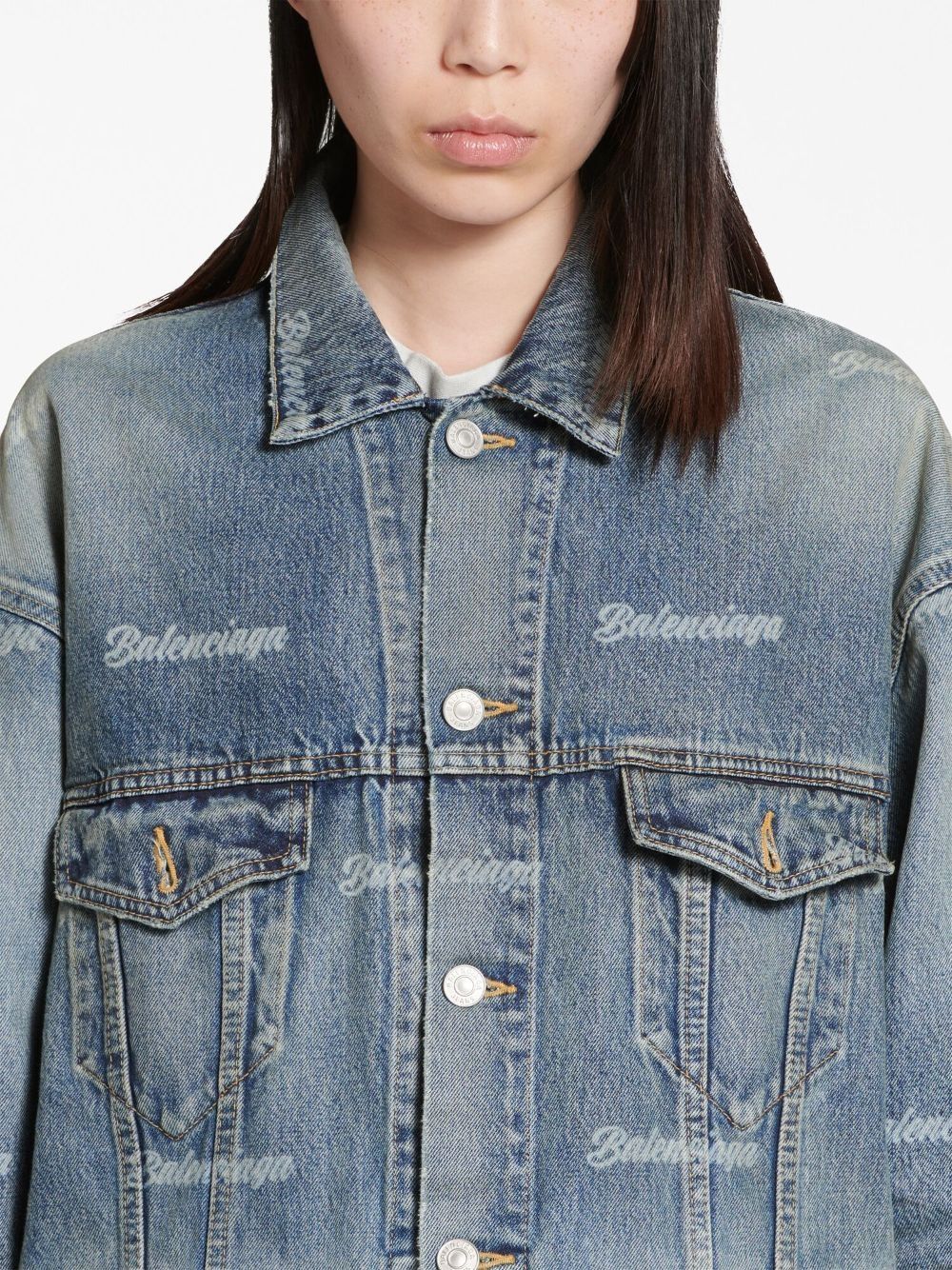 Balenciaga o1w1db10625 Girly Allover Large Fit Jacket in Blue Size S / US 4 / IT 40 - 5 Thumbnail