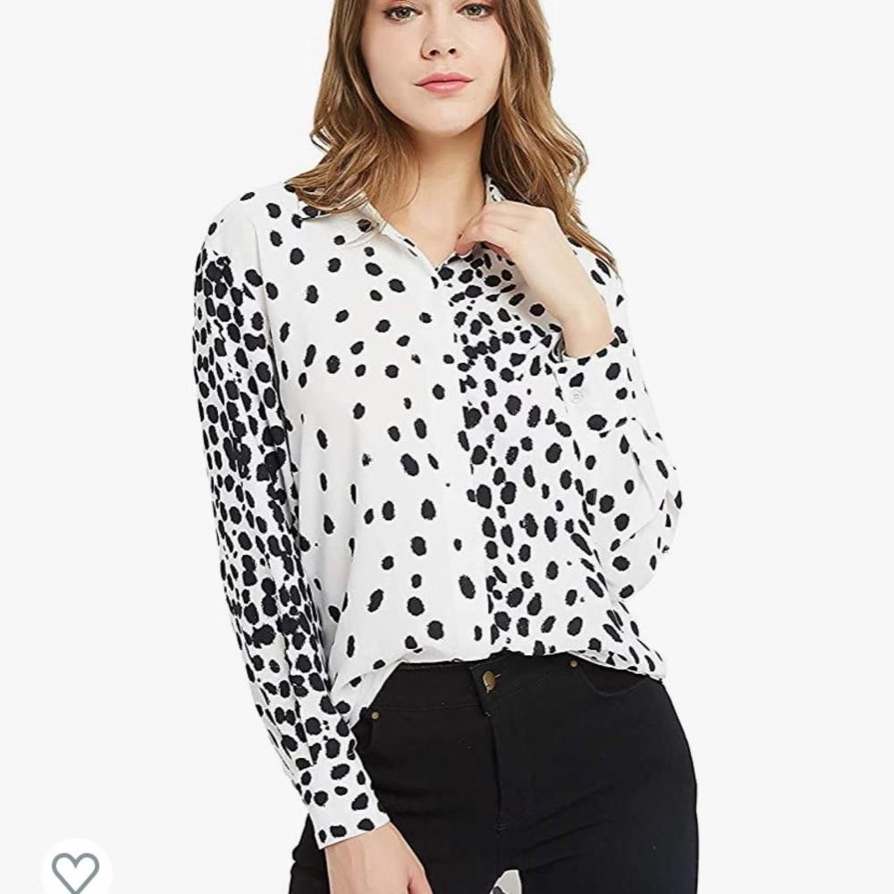 Designer Trendy Black and White Spotted Blouse - Chic Casual Style Size M / US 6-8 / IT 42-44 - 1 Thumbnail