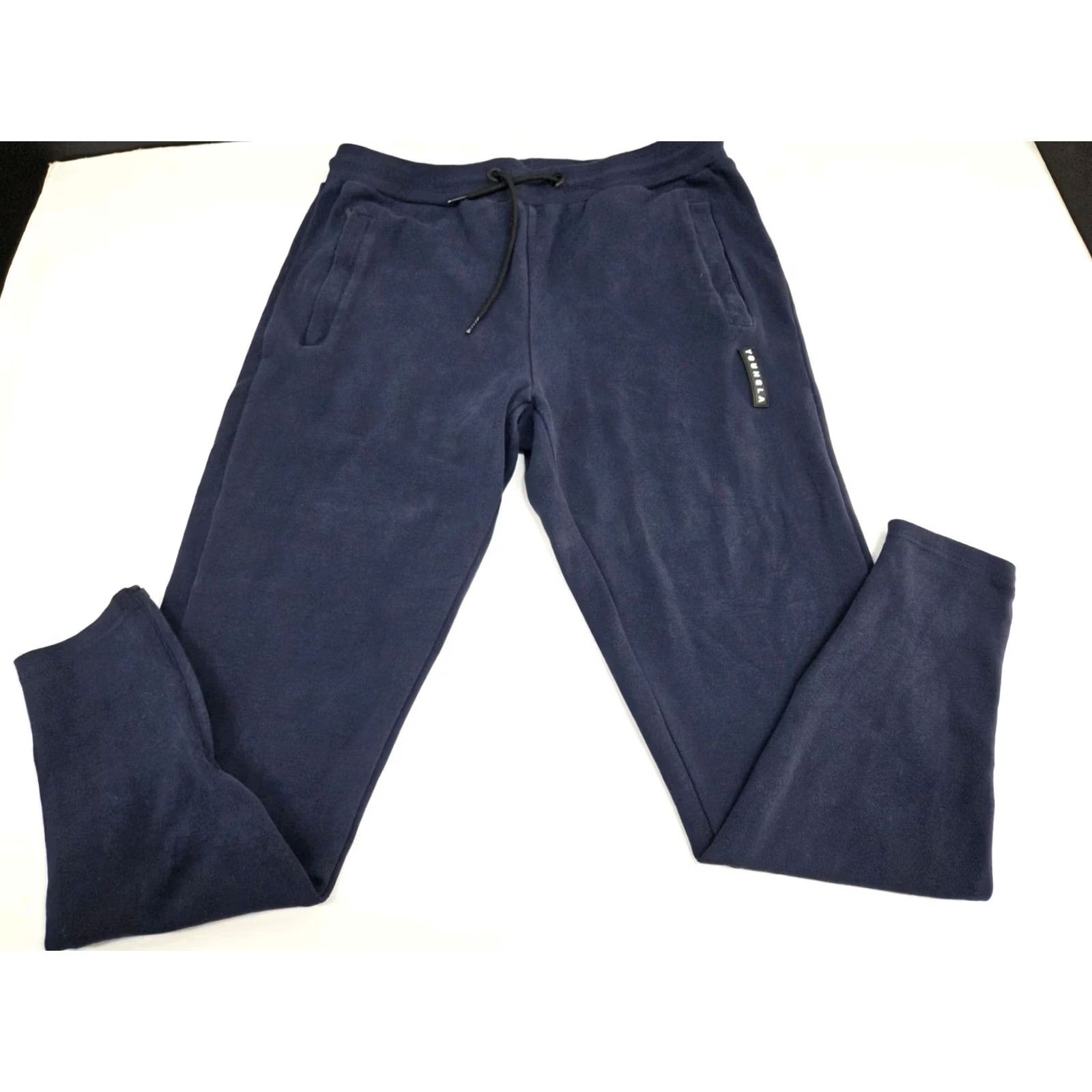 YoungLA Young LA Mens Blue Sweatpants Zip Pocket Zip Ankle Logo Drawstring Large Size US 33 - 2 Thumbnail