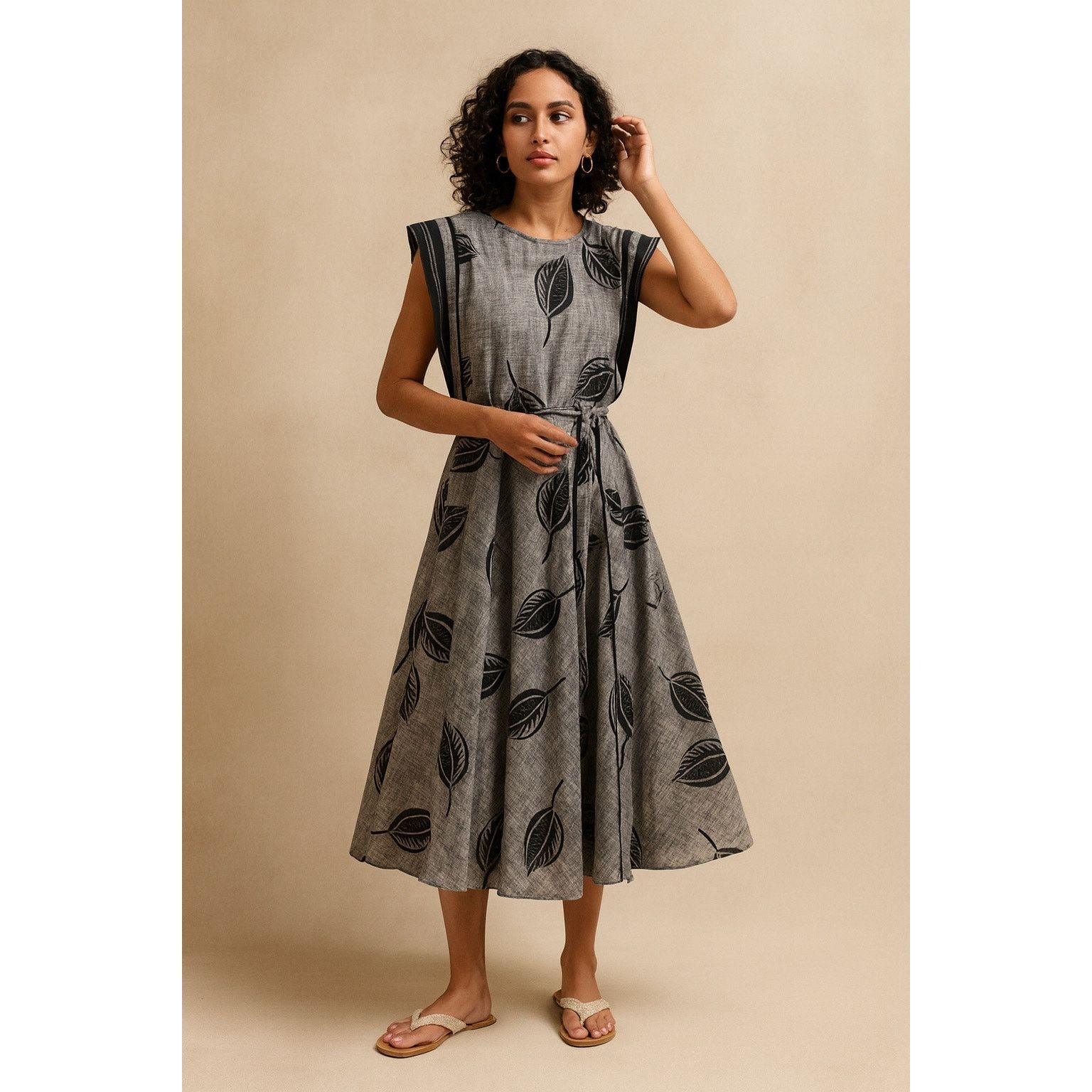 Vintage Vintage Choon Gray Leaf Print Dress Full Circle Boho Midi XS Size XS / US 0-2 / IT 36-38 - 1 Thumbnail