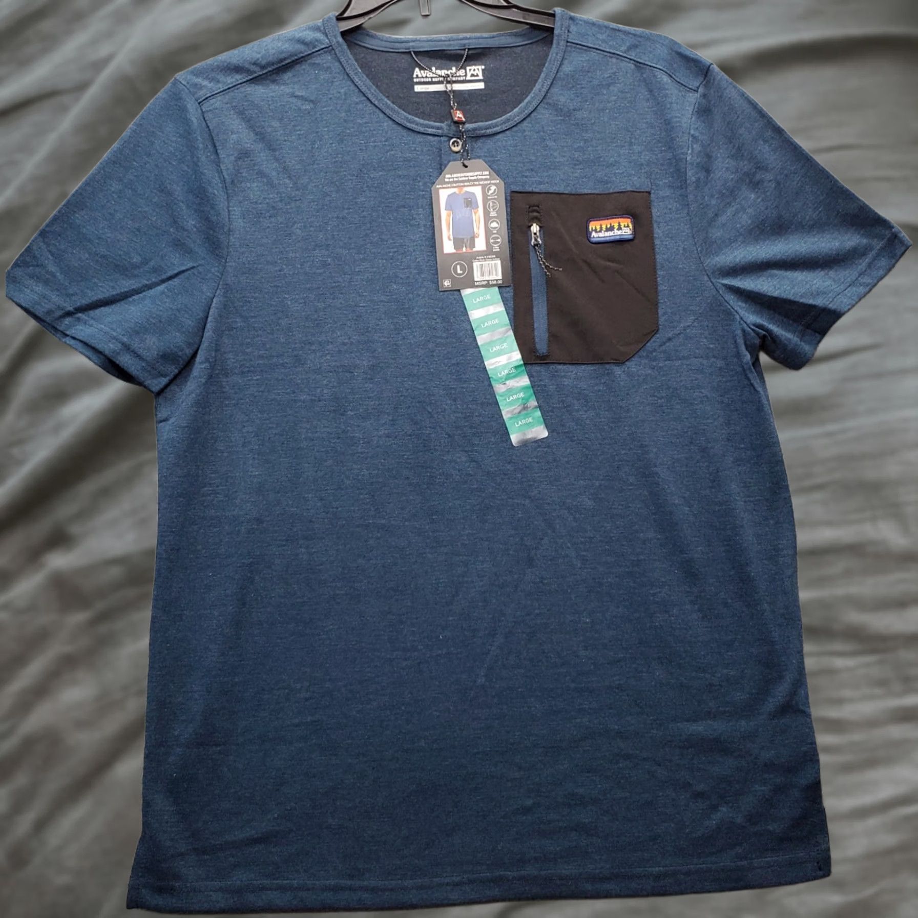 Avalanche Avalanche Mens Blue Henley Tee Shirt 2 Button Short Sleeve with Chest Patch L Size US L / EU 52-54 / 3 - 1 Thumbnail