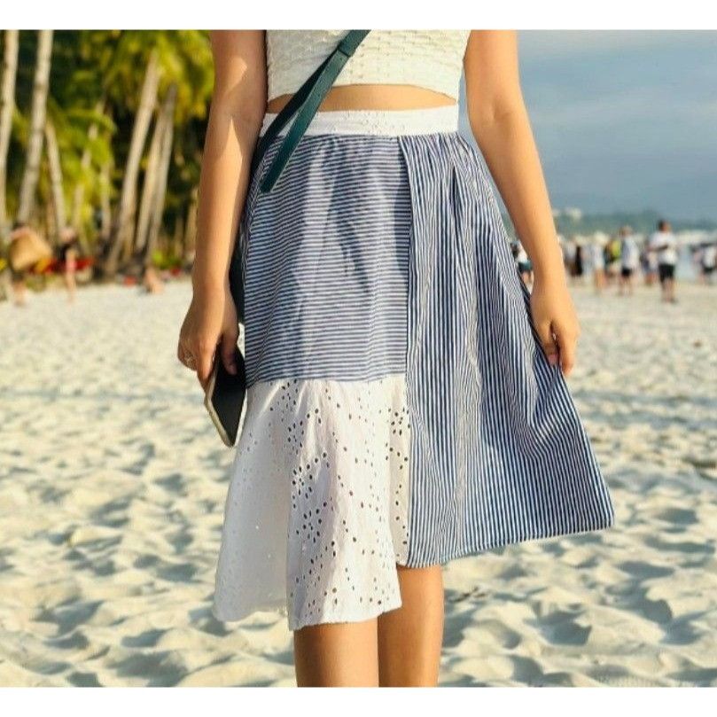 Zara Zara Basic S Blue Striped Skirt Lace Trim GLEN 549 Asymmetri Grailed