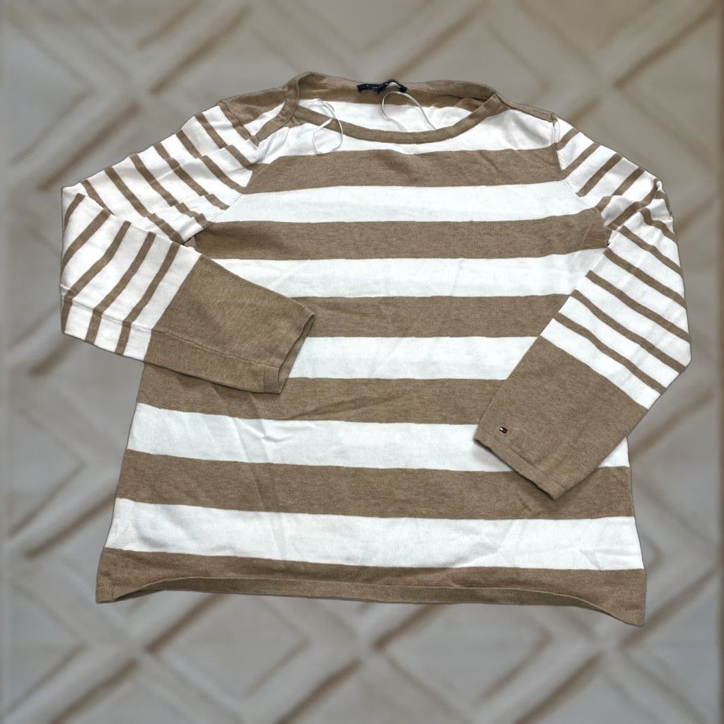 Tommy Hilfiger Tommy Hilfiger Sweater Womens Large Brown White Striped Soft Pullover Cotton Size M / US 6-8 / IT 42-44 - 1 Thumbnail