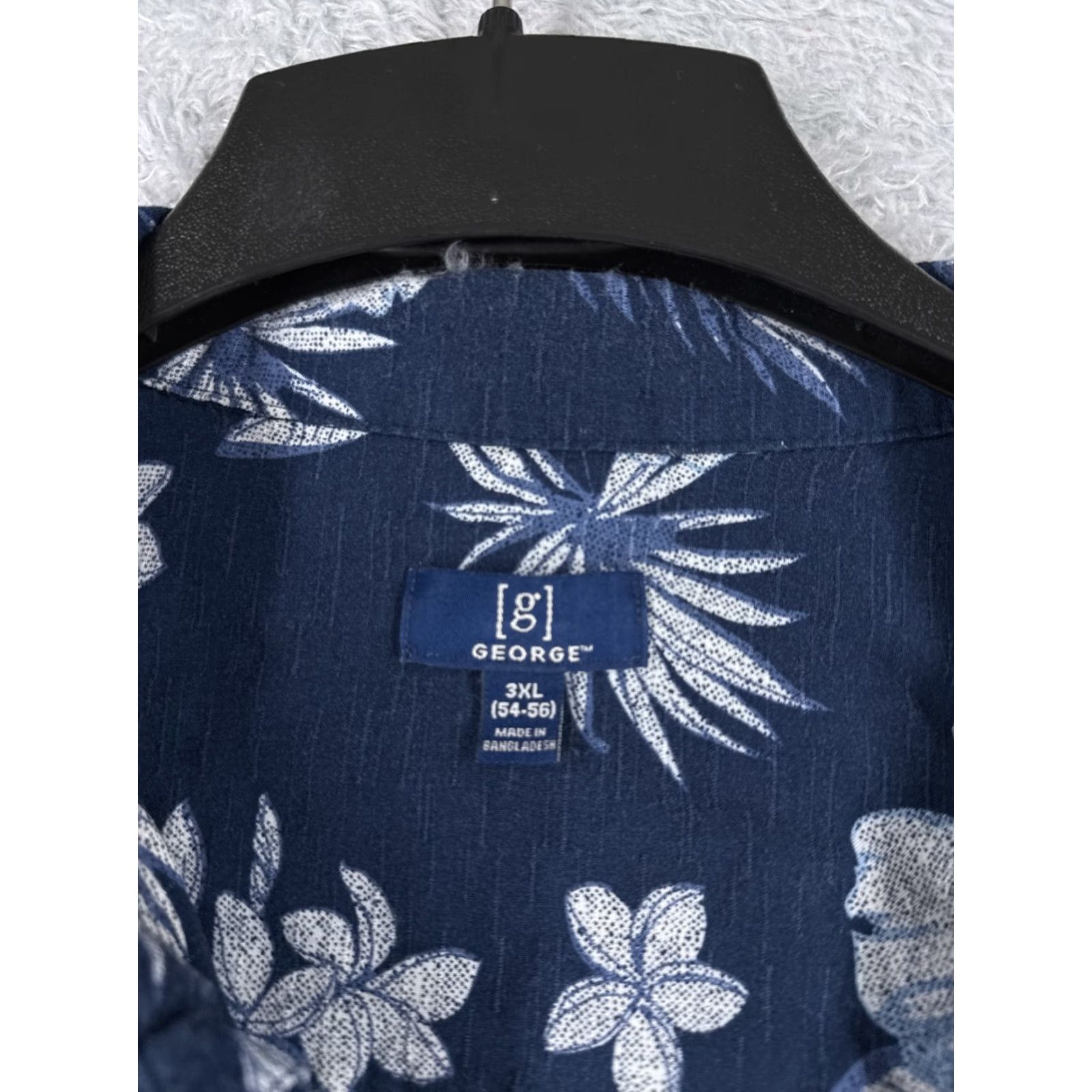 George George Shirt Mens 3XL Floral Hawaiian Button-Up Blue White Cotton Palm Hibiscus Short Sleeve Casual Wear Mens Size US XXL / EU 58 / 5 - 7 Thumbnail