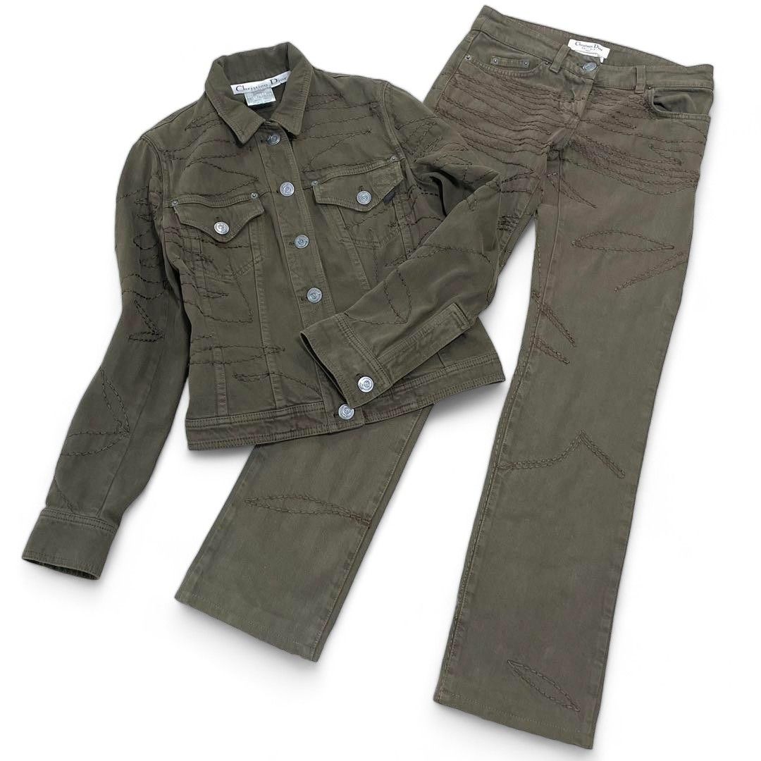 image of Christian Dior - S John Galliano Period Stitch Denim Setup in Khaki, Women's (Size Small)