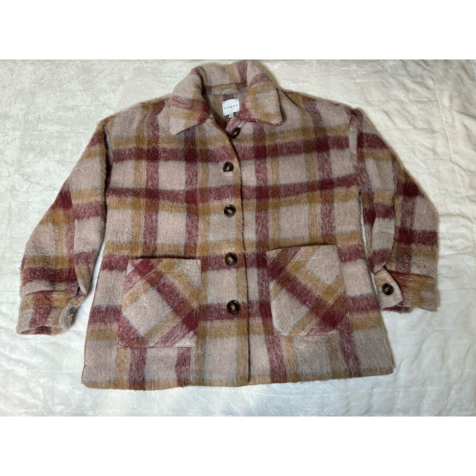 Unknown London Cyrus Brushed Plaid Button Jacket Shacket Camel Burgundy Size M / US 6-8 / IT 42-44 - 5 Thumbnail