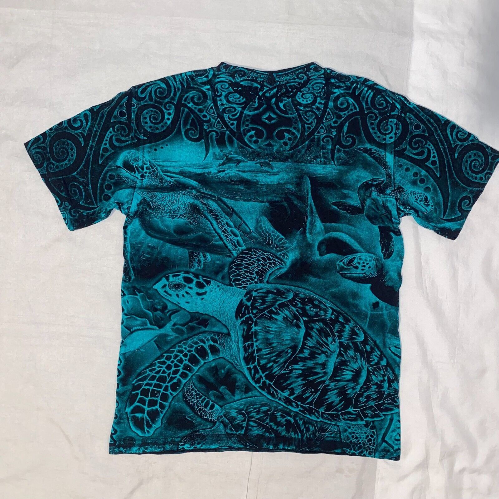 Gildan Vintage Y2K Cozumel Mexico Sea Turtles All Over Print Teal B Size US S / EU 44-46 / 1 - 5 Thumbnail