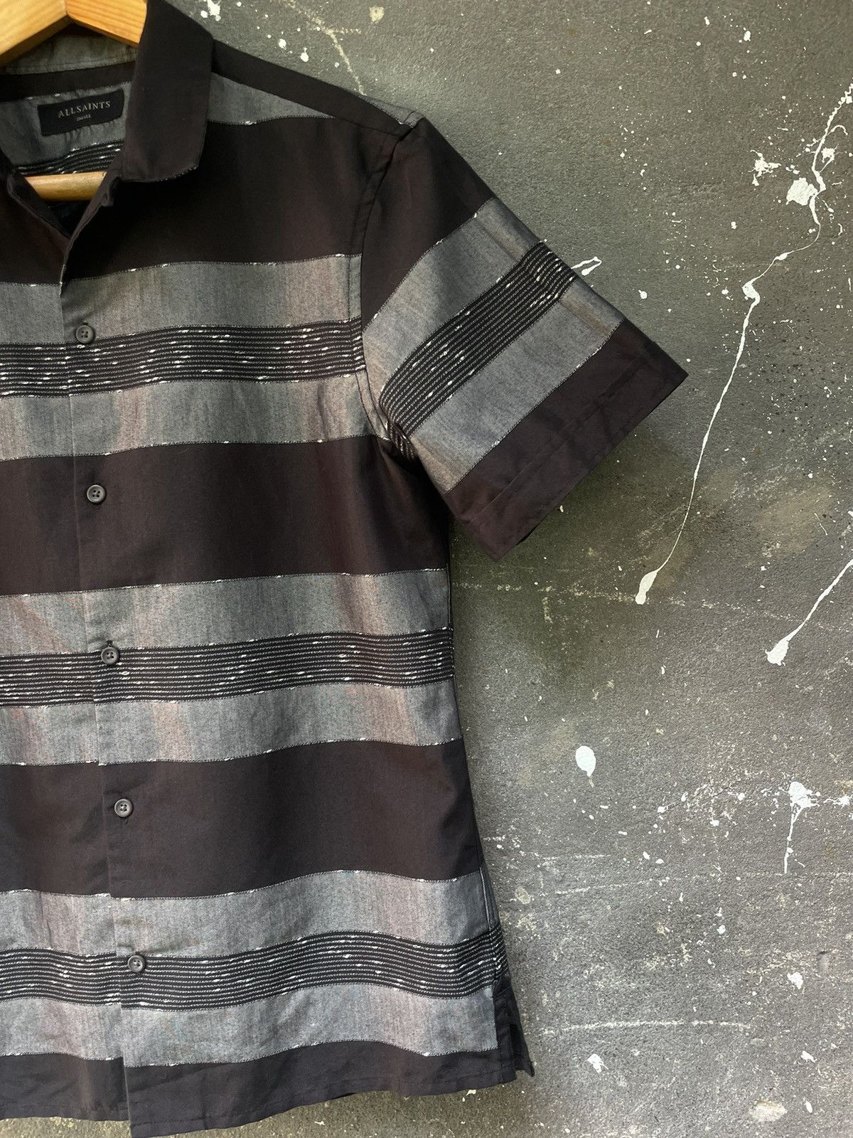 Allsaints AllSaints Gabon Grey Black Stripe SS Shirt Up Short Sleeve Size US S / EU 44-46 / 1 - 4 Thumbnail