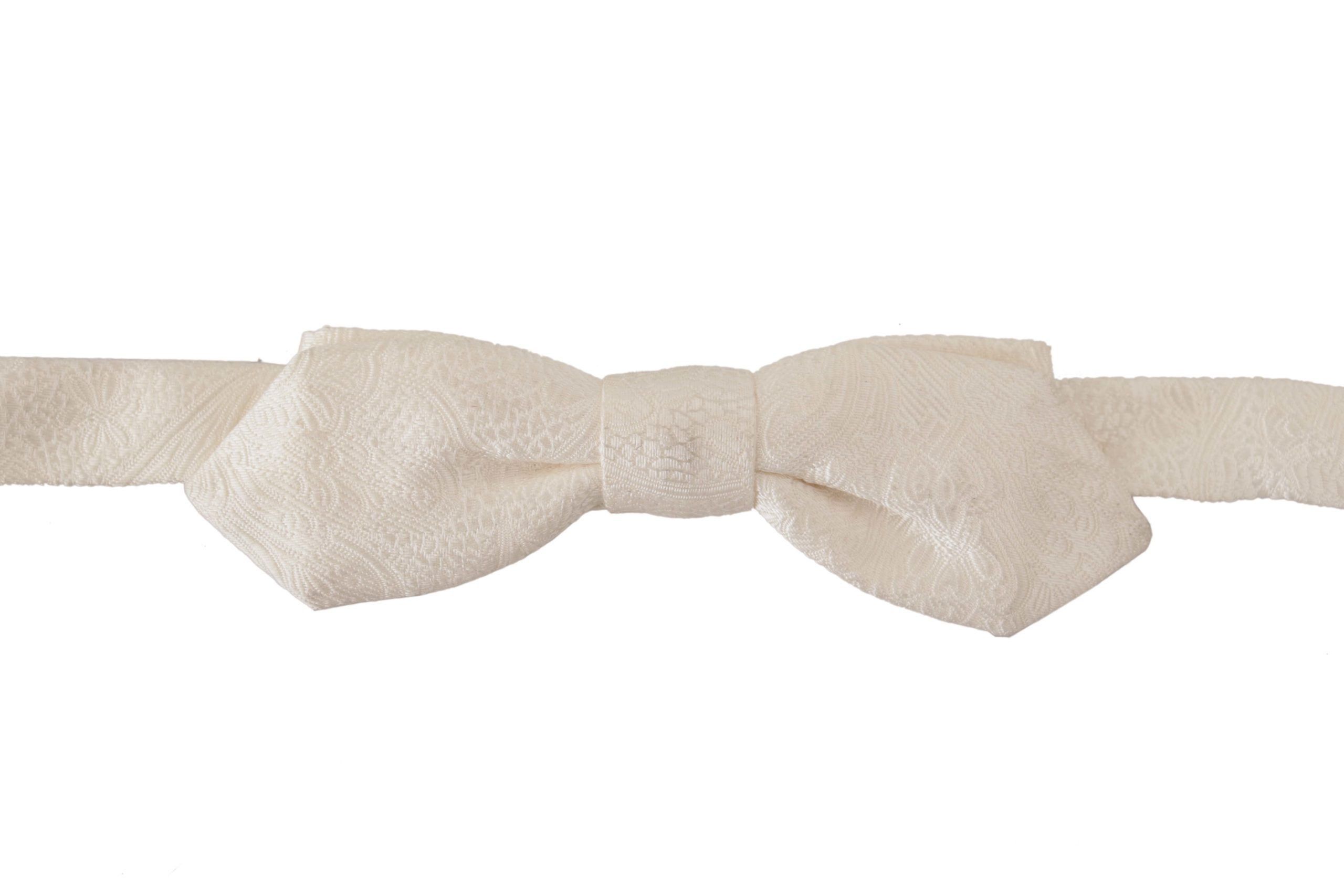 Dolce & Gabbana Elegant White Silk Bow Men's Tie Size ONE SIZE - 1 Thumbnail