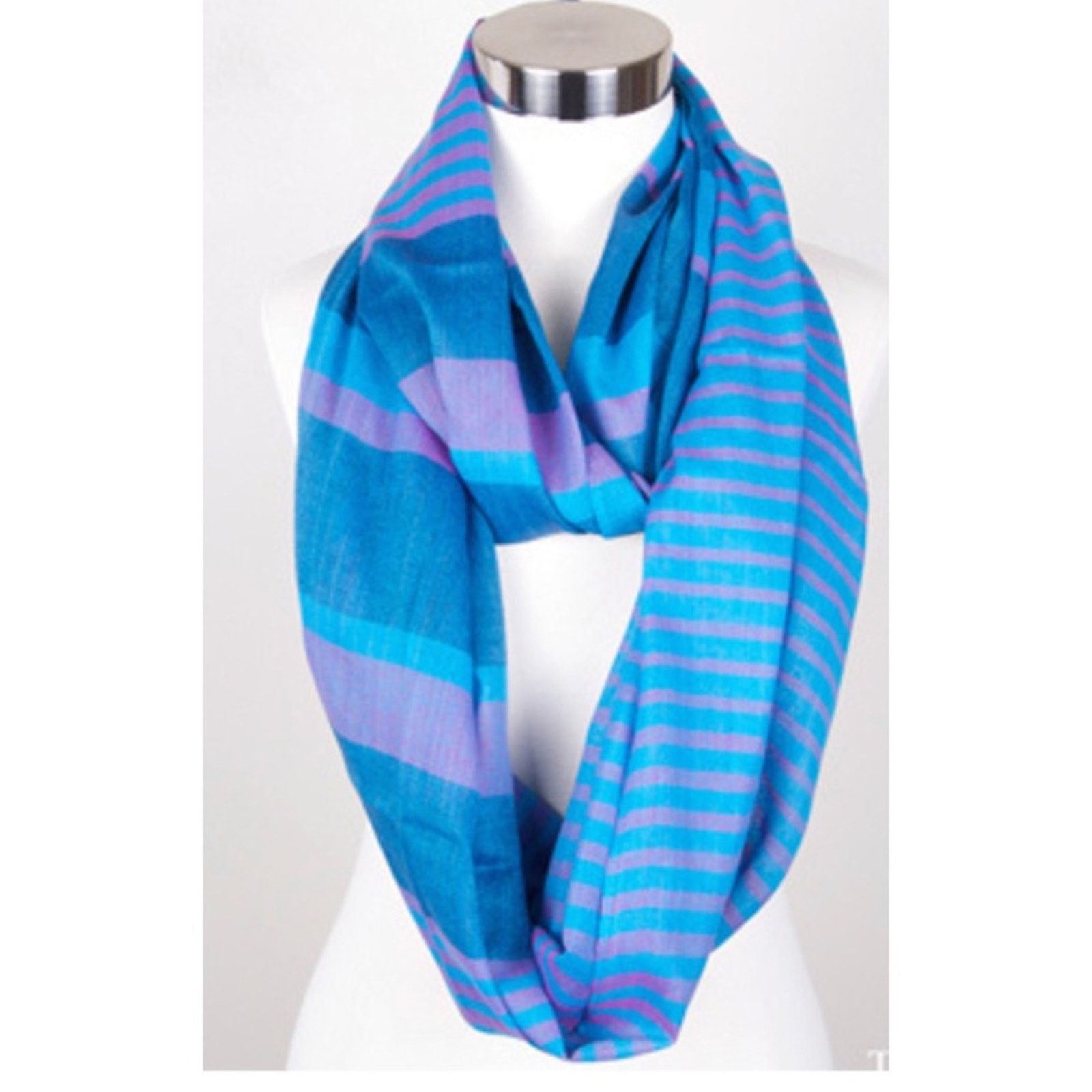 Other NEW NWT Blue Purple Color Block Stripe Cowl Infinity Scarf Size ONE SIZE - 1 Thumbnail