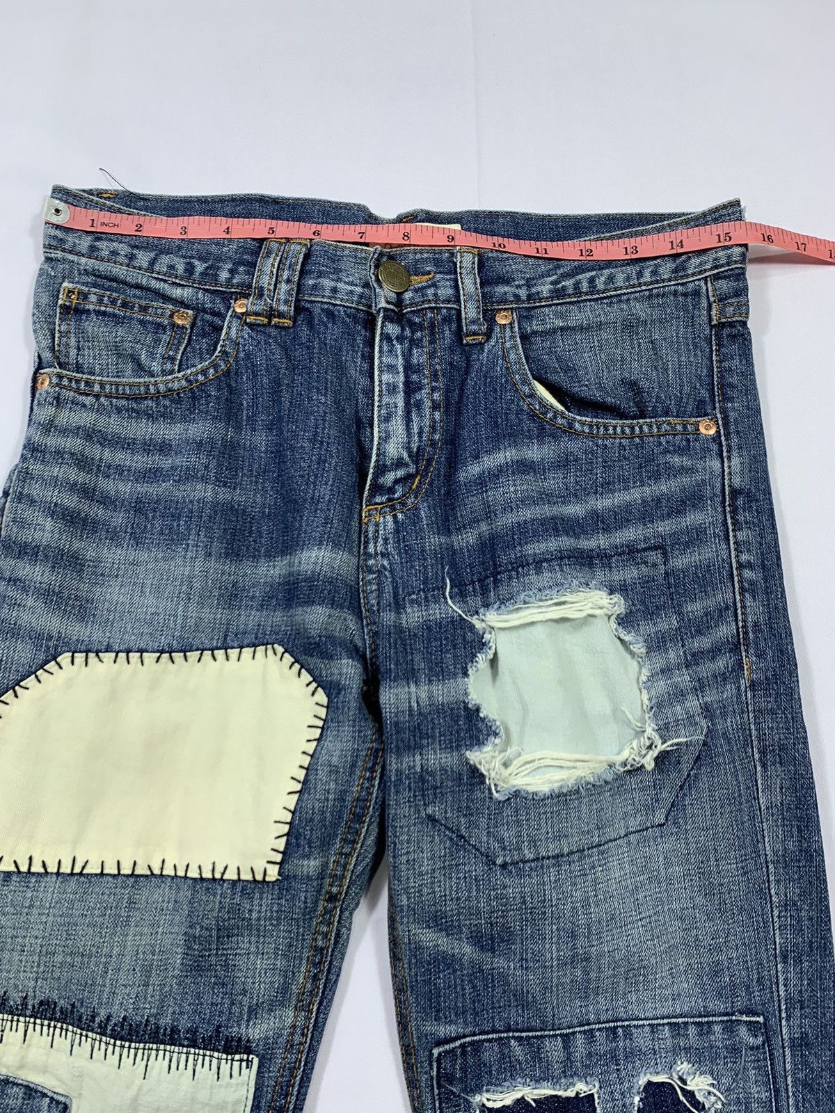 20471120 Sick Japan Distressed Patch Denim jeans Kurt Cobain Style Size US 29 - 9 Thumbnail