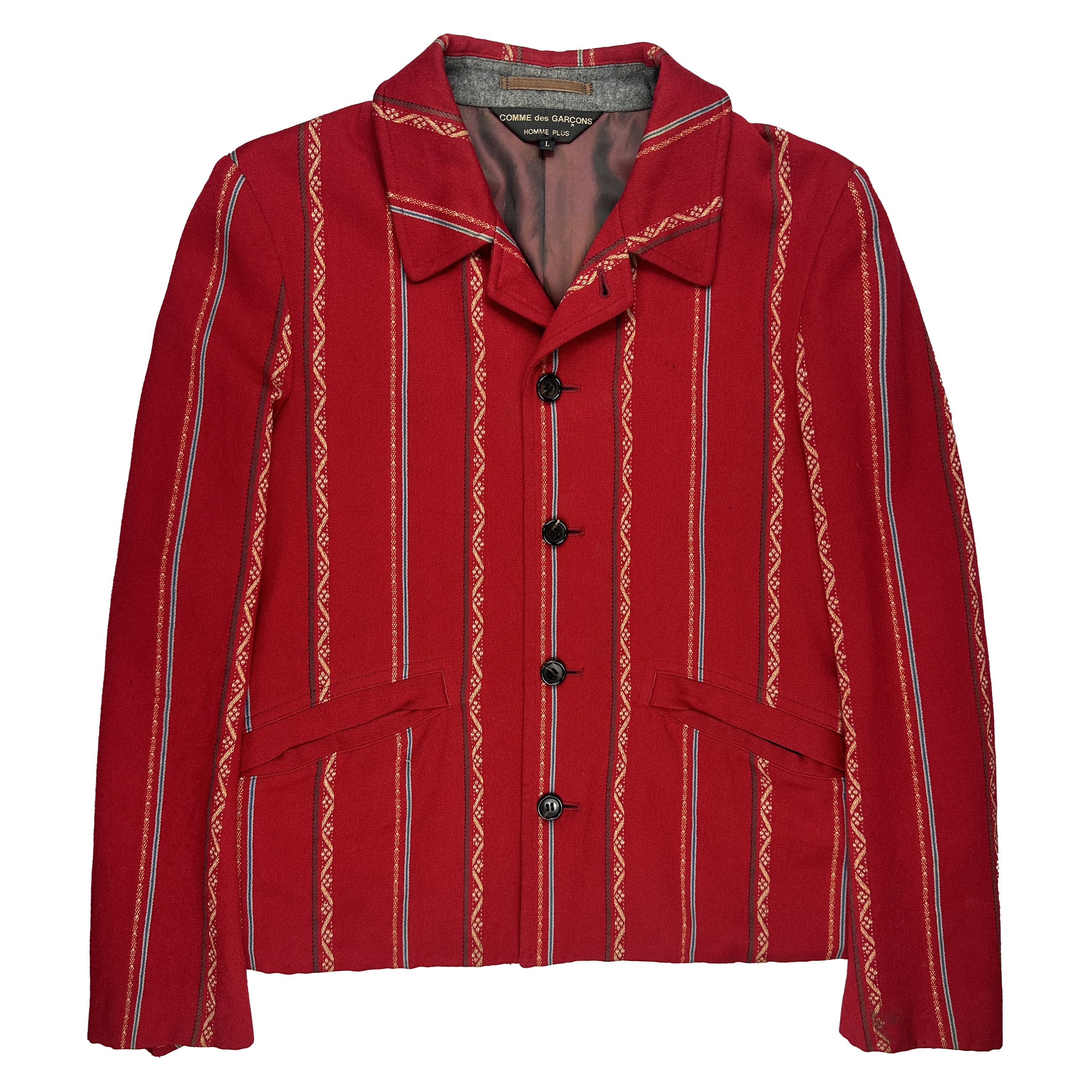 Comme des Garcons Homme Plus AD2000 Striped Red Jacket Size US M / EU 48-50 / 2 - 1 Thumbnail