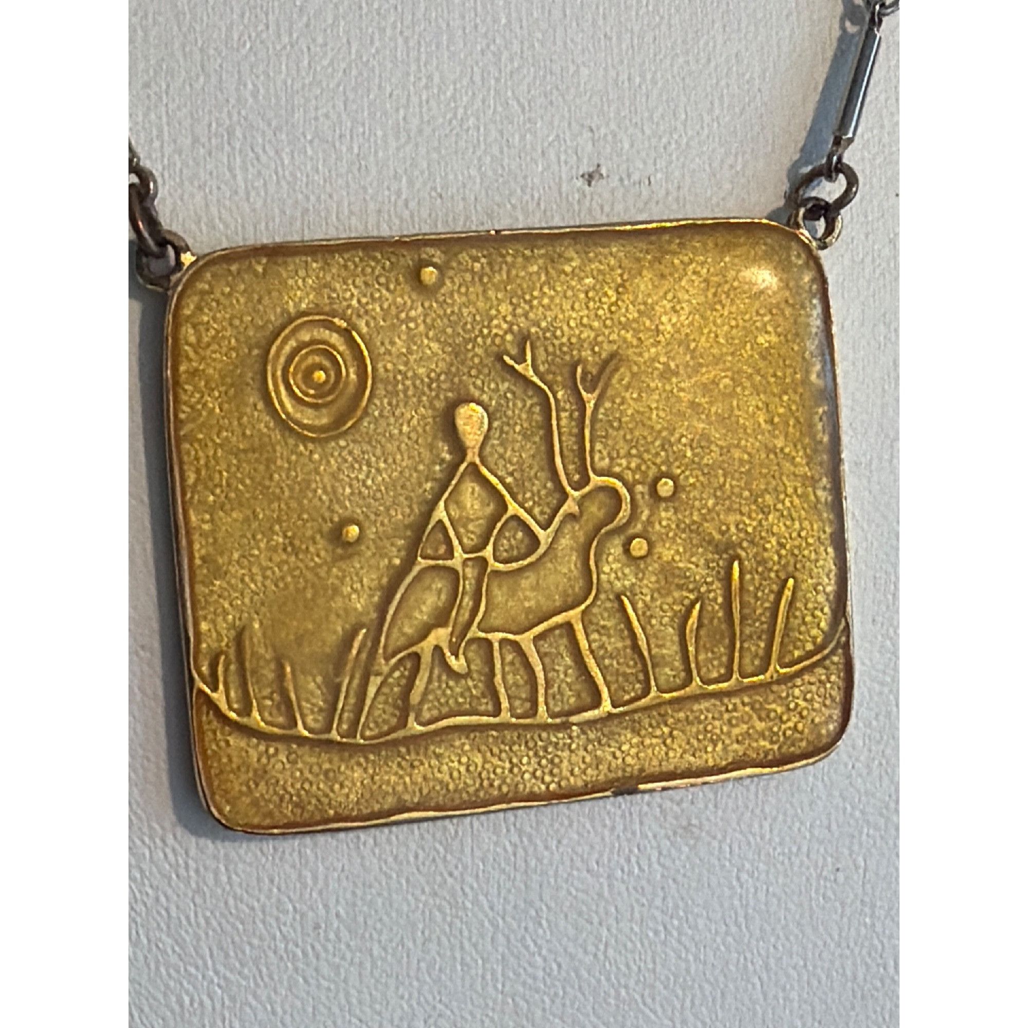 Other Vtg Silver Tone Bar Chain Necklace Gold Tone Enamel Pendant Size ONE SIZE - 3 Thumbnail