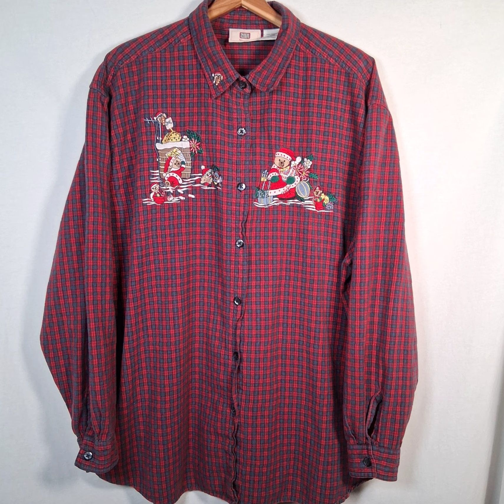 Faded Glory Faded Glory Christmas Shirt Women Plus Size 22/24W Red Plaid Santa Bear Button-Up Embroidered Holiday Blouse Size 3XL / US 20-22 - 3 Thumbnail