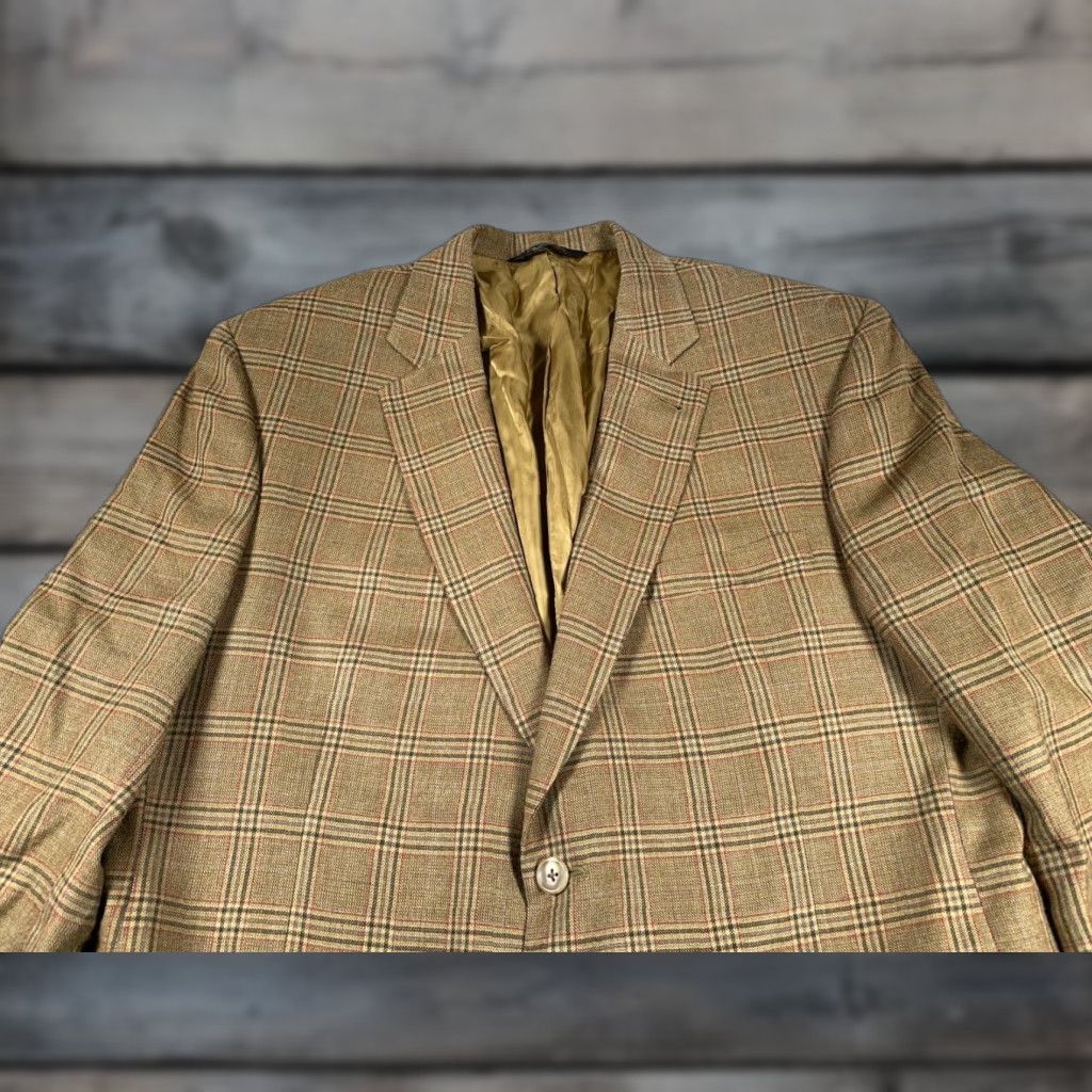Jos. A. Bank Jos. A. Bank Brown Glen Plaid Blazer Men's 44 Regular Silk Wool Two-Button Single-Breasted Classic Preppy Size 44R - 1 Thumbnail