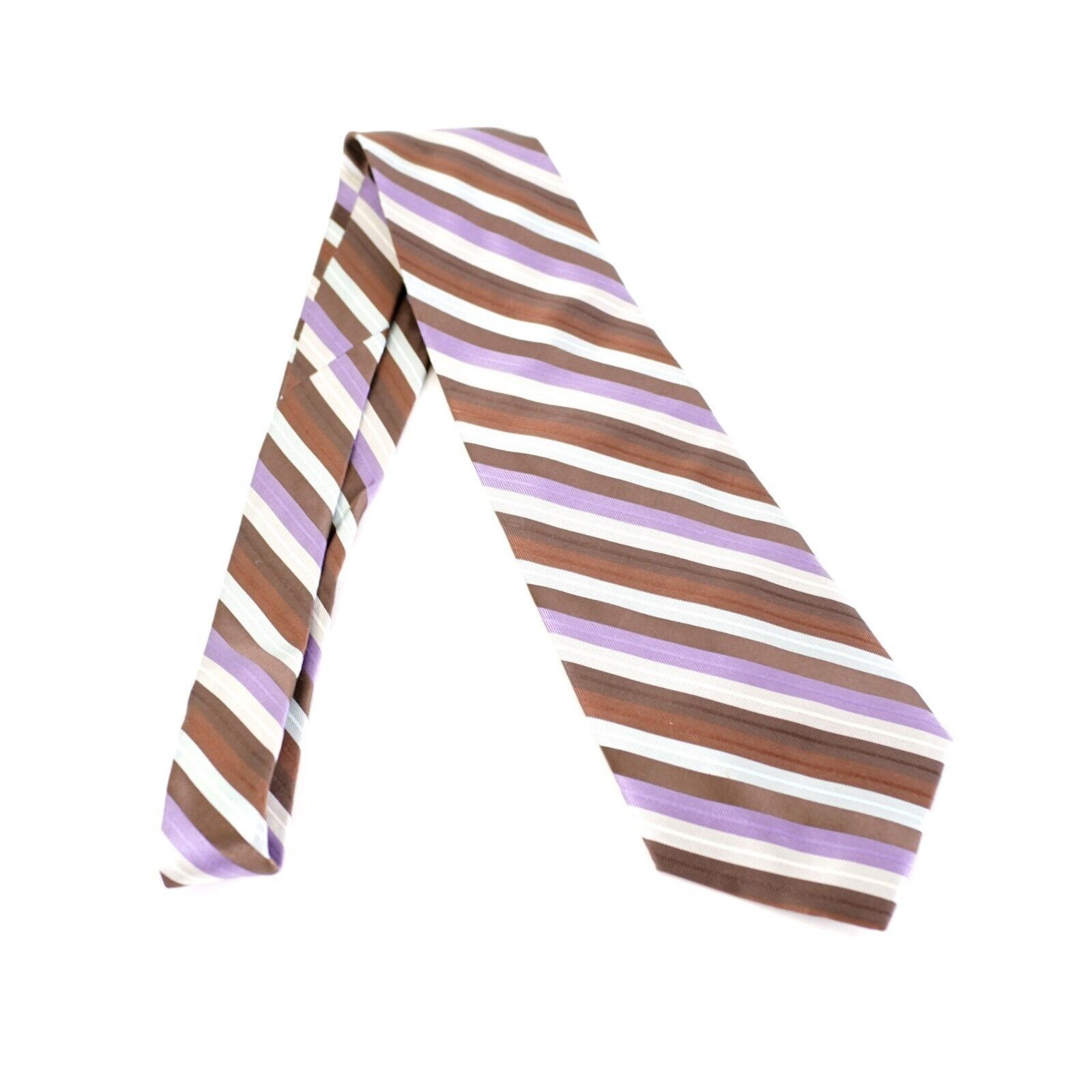 Calvin Klein Calvin Klein Brown Tan Purple Silver Striped Woven Wide Silk Size ONE SIZE - 6 Thumbnail