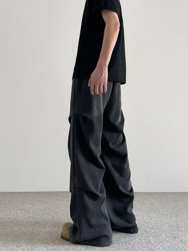 VIBE Black Pleated Stacked Pants, Flared Baggy Pants Size US 29 - 5 Thumbnail