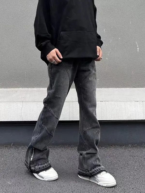 Japanese Brand Fukiishi x Man Washed vintage street hip hop leg zip jeans Size US 33 - 1 Thumbnail