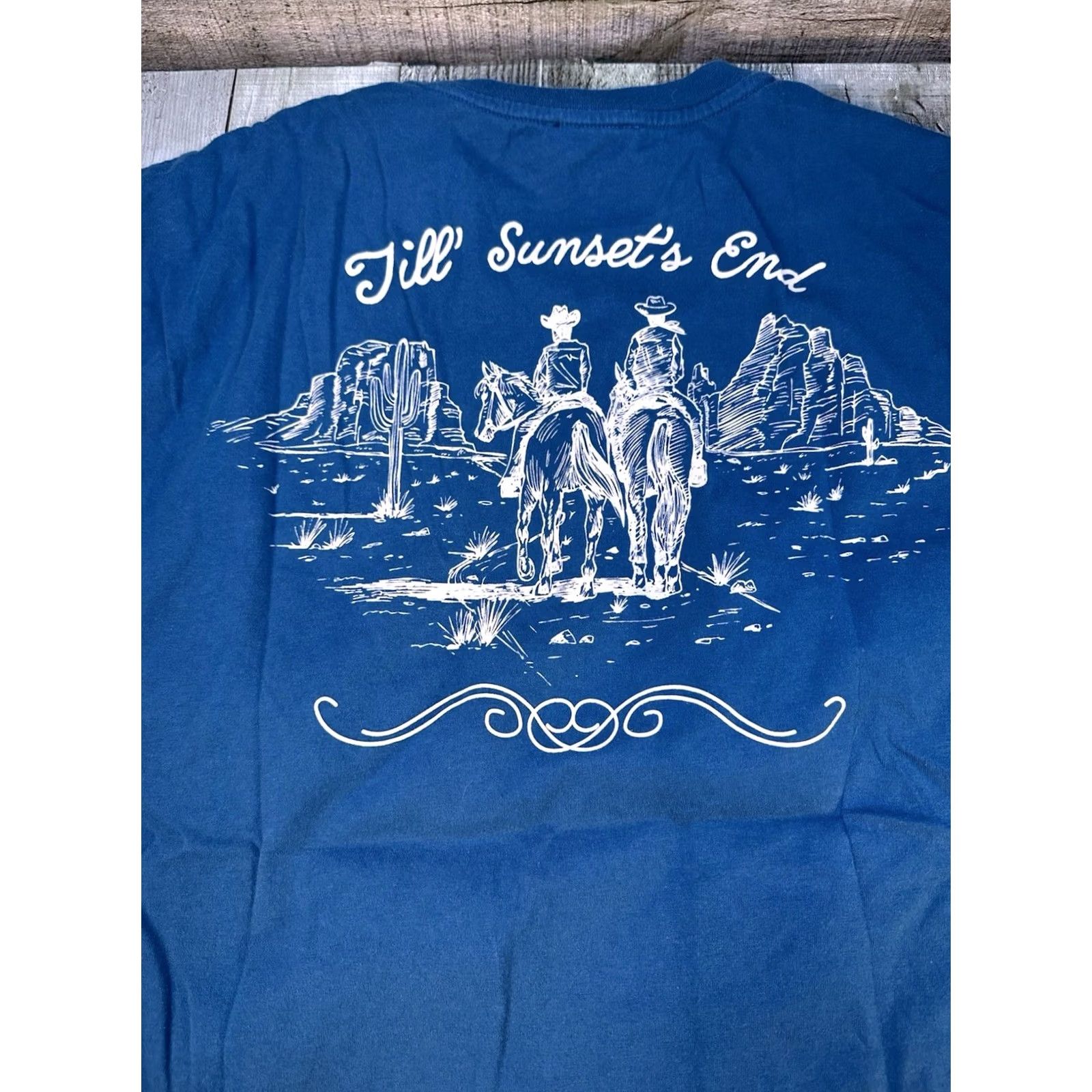 Forever 21 FOREVER 21 T-Shirt Men’s L Western Jill Sunset’s End Graphic Teal Blue Cowboy Back Graphic Casual Crew Neck Short Sleeve Size US L / EU 52-54 / 3 - 4 Thumbnail
